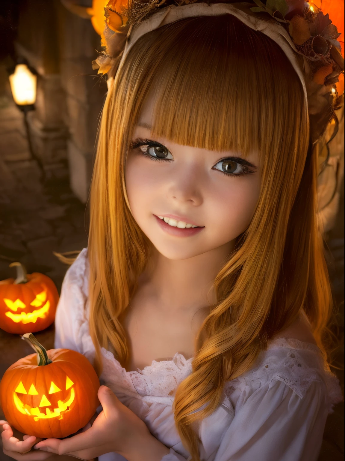 (masterpiece、top-quality、top-quality、Beautifully Aesthetic:1.2)、(((Cute Shining Jack Lantern Head Girl)))、((I can't see the girl's face))、halloween night、ighly detailed、colourfull、highestdetailed,Russian beauty models