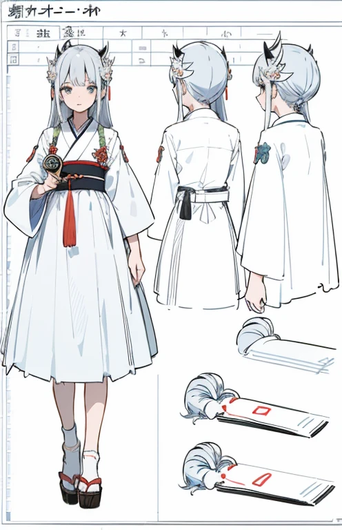 masuter piece,Best Quality,Ultra-detailed), (Character Sheet:1.2),Full body, Singer japanese Ado, delicate hair ornaments, 校服, Reference table, nffsw, ccurate, Super Detail, solidbackground, high detailing, 4K,Dagger decoration,the same character