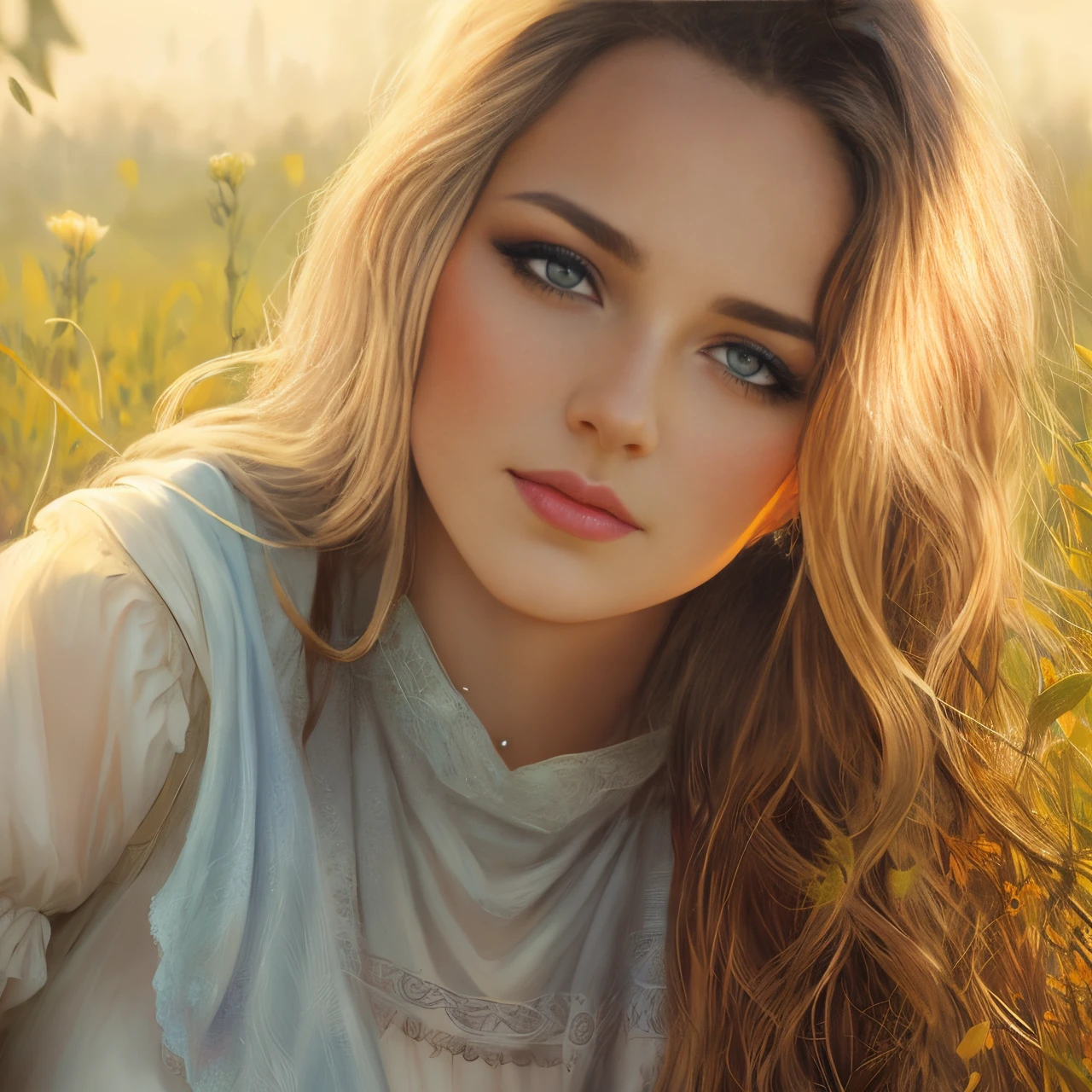 picture of a woman with long hair and blue eyes in a field, beautiful fantasy art portrait, fantasy art portrait, fantasy portrait art, beautiful fantasy portrait, fantasy portrait, gorgeous digital painting, Detailed matte fantasy portrait, beautiful digital painting, beautiful digital illustration, Fantasy genre portrait, in the art style of bowater, karol bak uhd, beautiful digital artwork