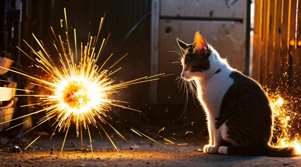 cat caught in explosion