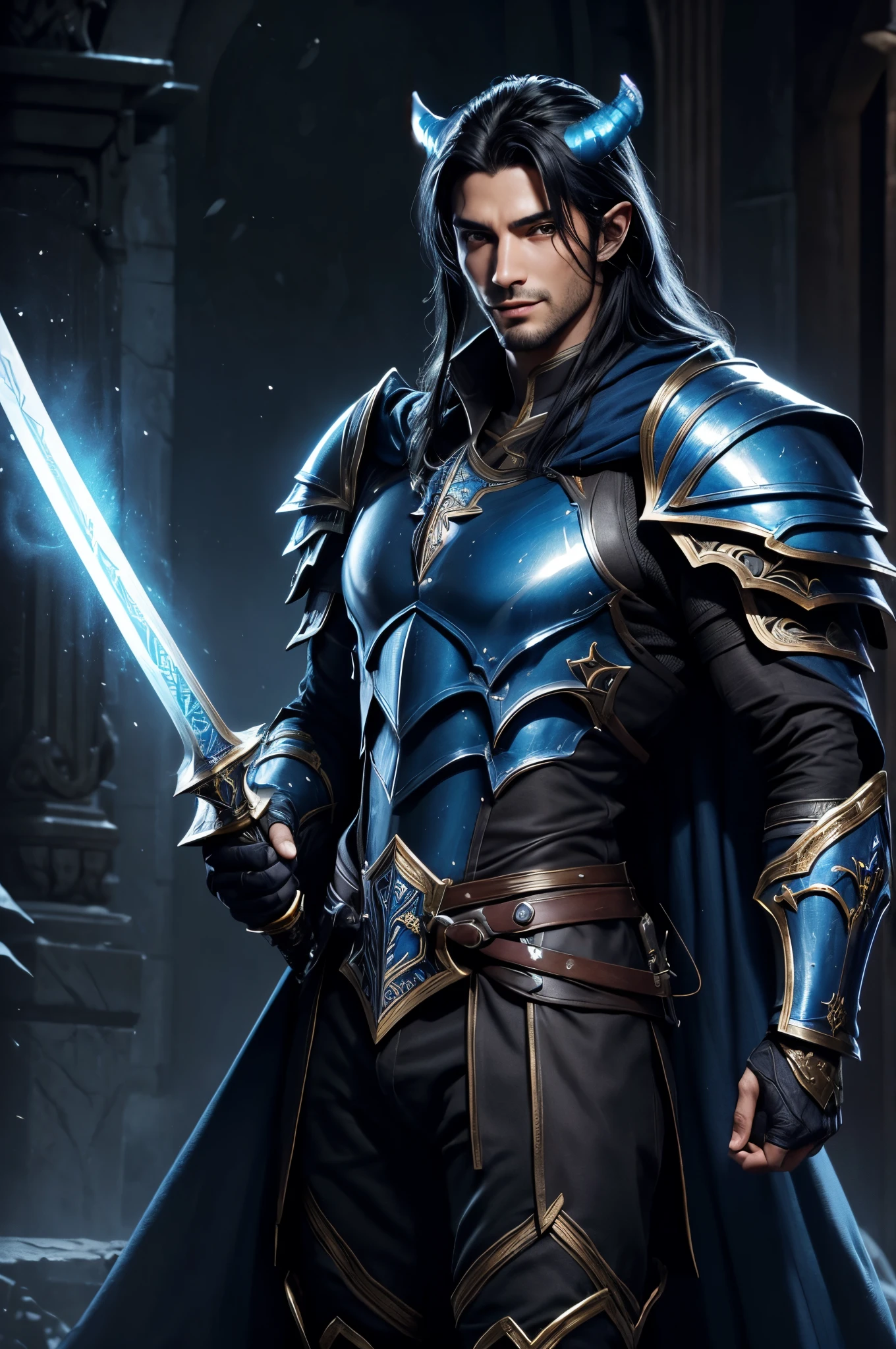 8K,devil's blue horns,超A high resolution,A hyper-realistic,Precise corner details,