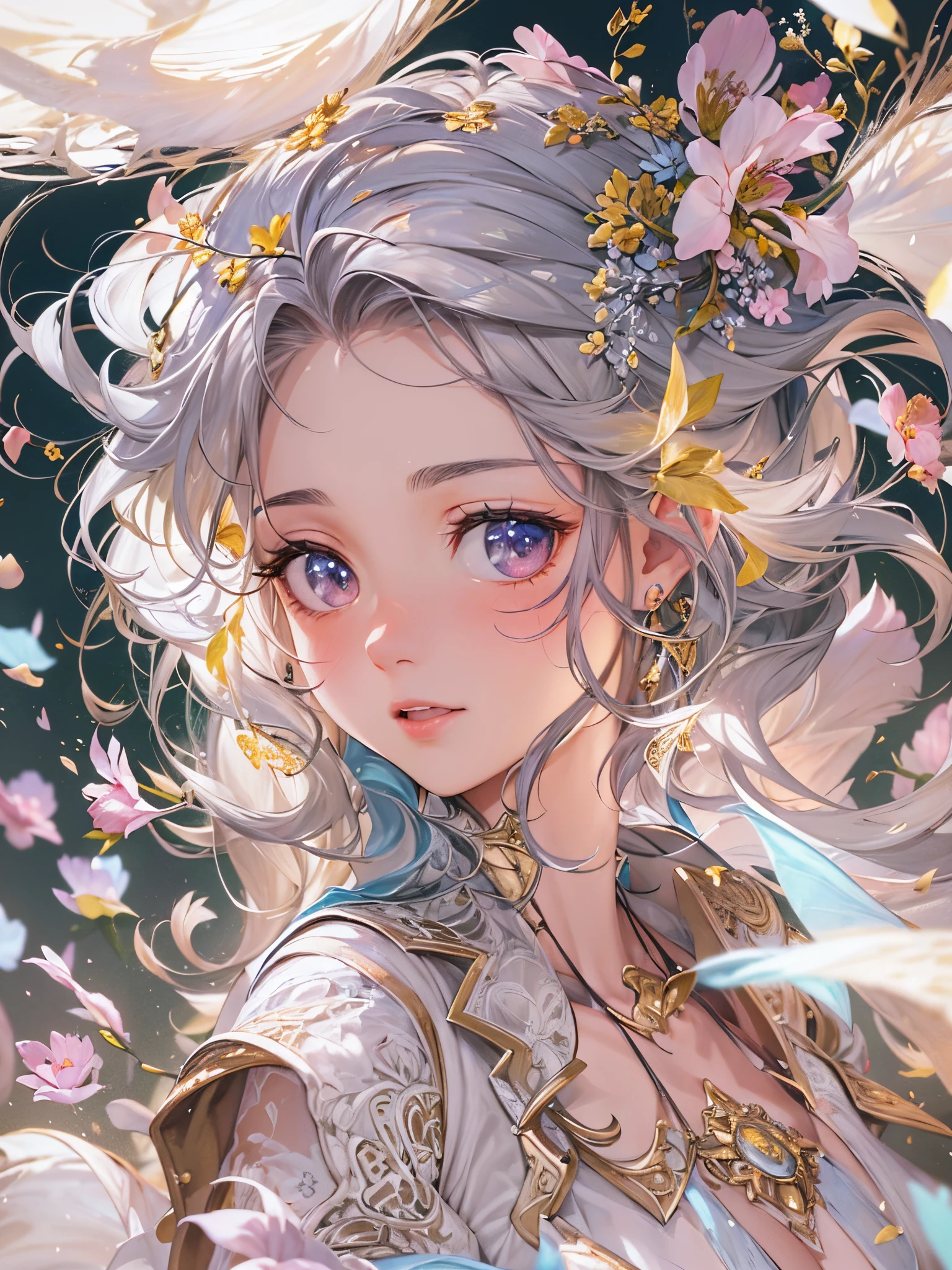((Finest quality)),(超A high resolution),(ultra-detailliert),(Meticulous portrayal),((Best Anime)),(Finest works of art),(Ultra-Precision Art),(The art of astounding depiction,Overwhelming depiction:1.5),(intricate and detailed art:1.6), (女性1人:1.5),(Very neat and beautiful face:1.6),Look here and wink:1.3, blowing wind:1.7,Soaring petals:1.6,Sparkling water surface:1.5,