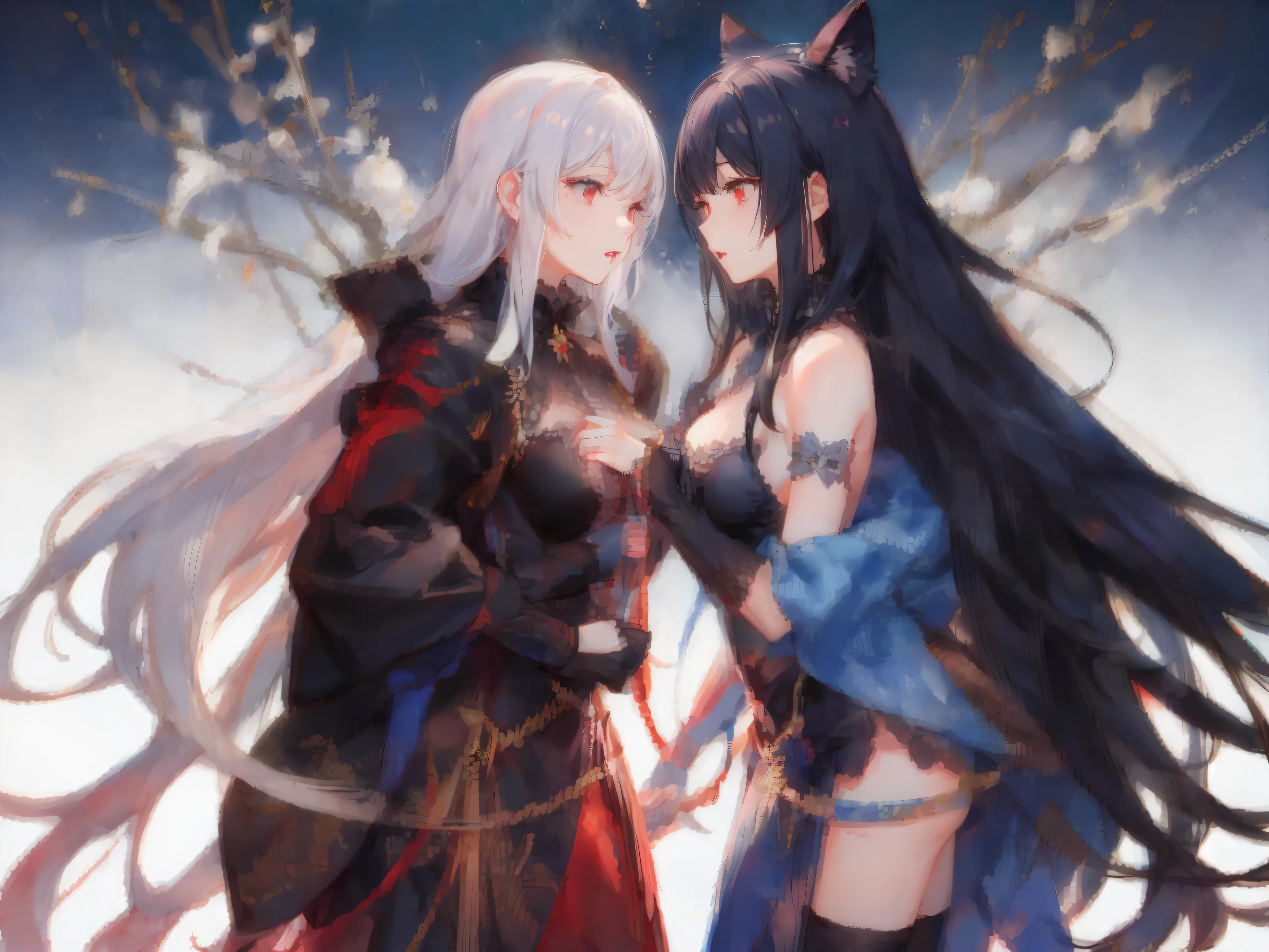 girl,Full body lesbian,(Detailed faces:1.2), Pure background,tmasterpiece, , Medium hair, White hair, noisy, middle parted bangs, red eyes,beast ear