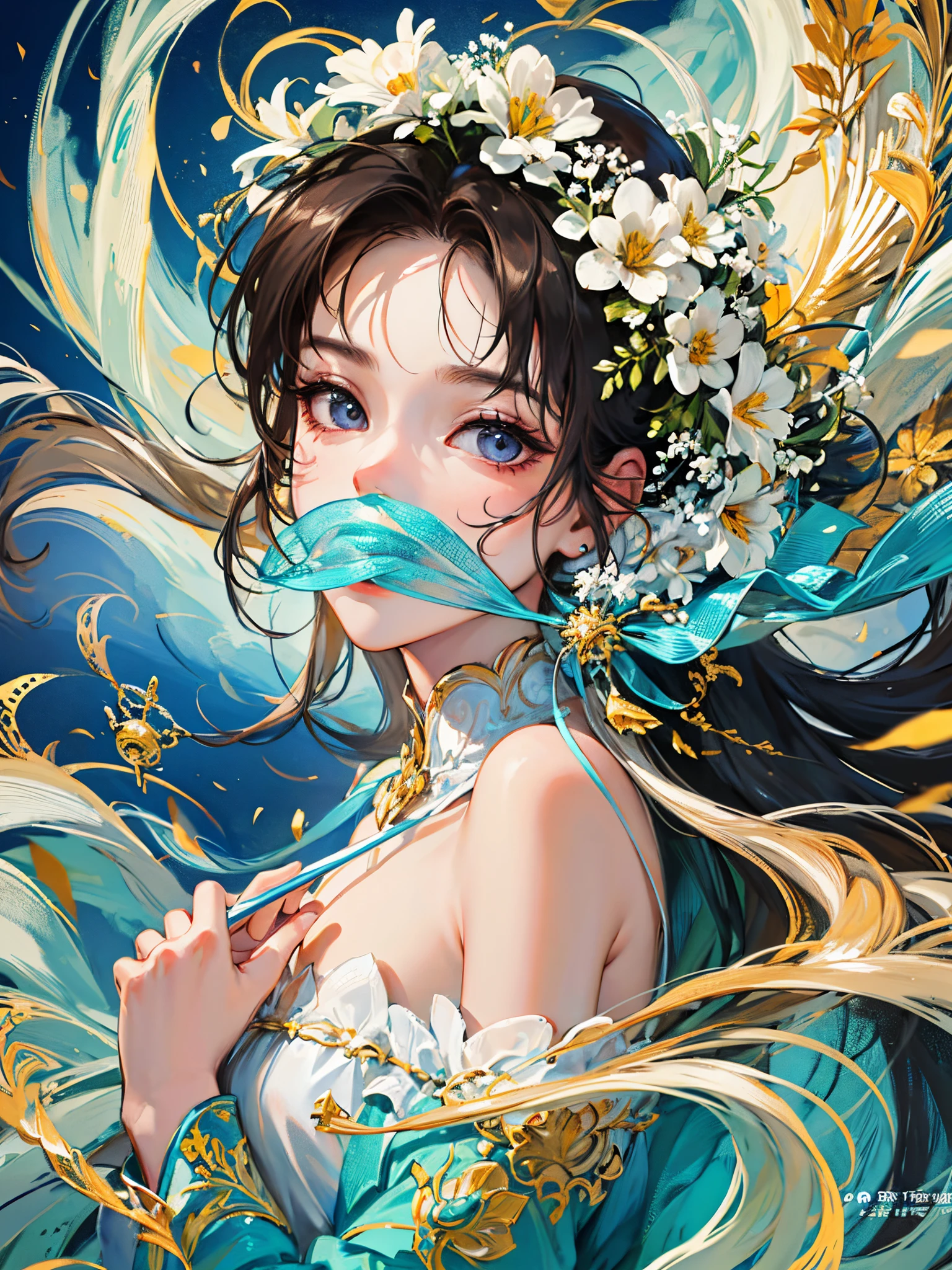 ((Finest quality)),(超A high resolution),(ultra-detailliert),(Meticulous portrayal),((Best Anime)),(Finest works of art),(Ultra-Precision Art),(The art of astounding depiction,Overwhelming depiction:1.5),(intricate and detailed art:1.6), (女性1人:1.5),(Very neat and beautiful face:1.6),Look here and wink:1.3, blowing wind:1.7,Soaring petals:1.6,Sparkling water surface:1.5,