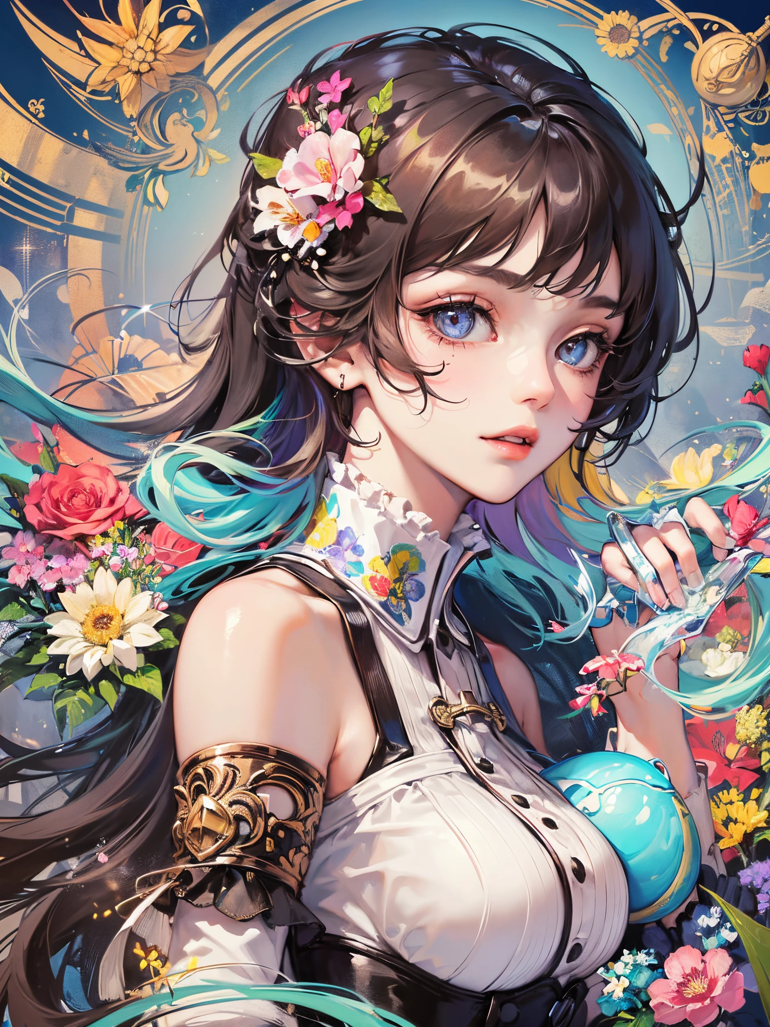 ((Finest quality)),(超A high resolution),(ultra-detailliert),(Meticulous portrayal),((Best Anime)),(Finest works of art),(Ultra-Precision Art),(The art of astounding depiction,Overwhelming depiction:1.5),(intricate and detailed art:1.6), (女性1人:1.5),(Very neat and beautiful face:1.6),Look here and wink:1.3, blowing wind:1.7,Soaring petals:1.6,Sparkling water surface:1.5,