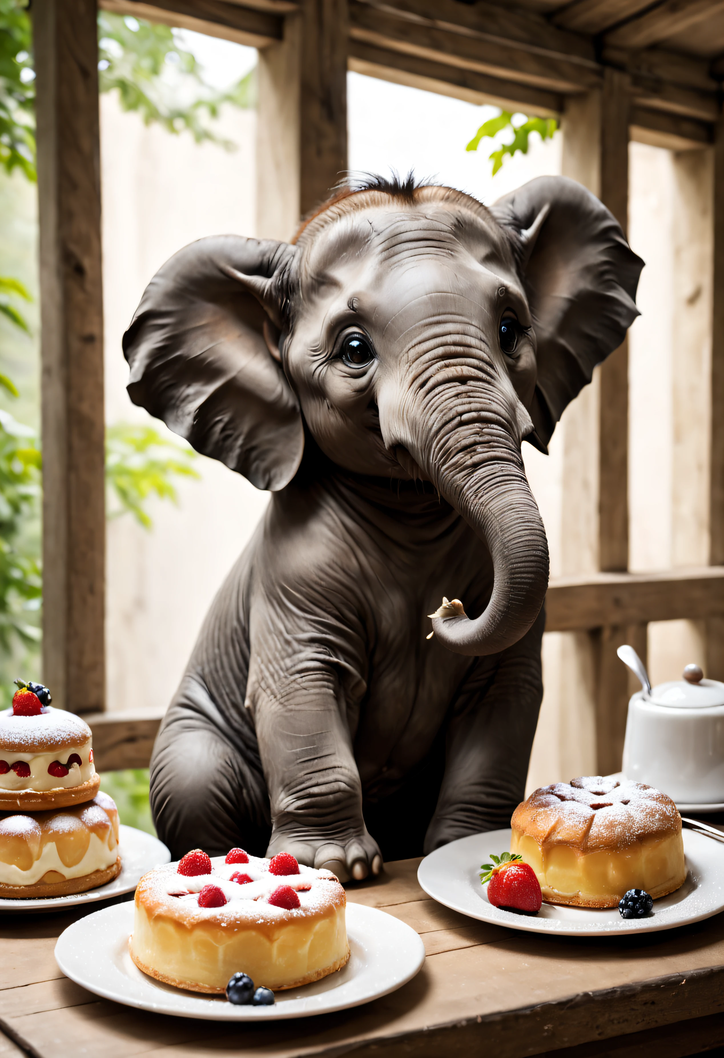 Éléphant mignon et heureux, fait la cuisine, with a rouleau à pâtisserie