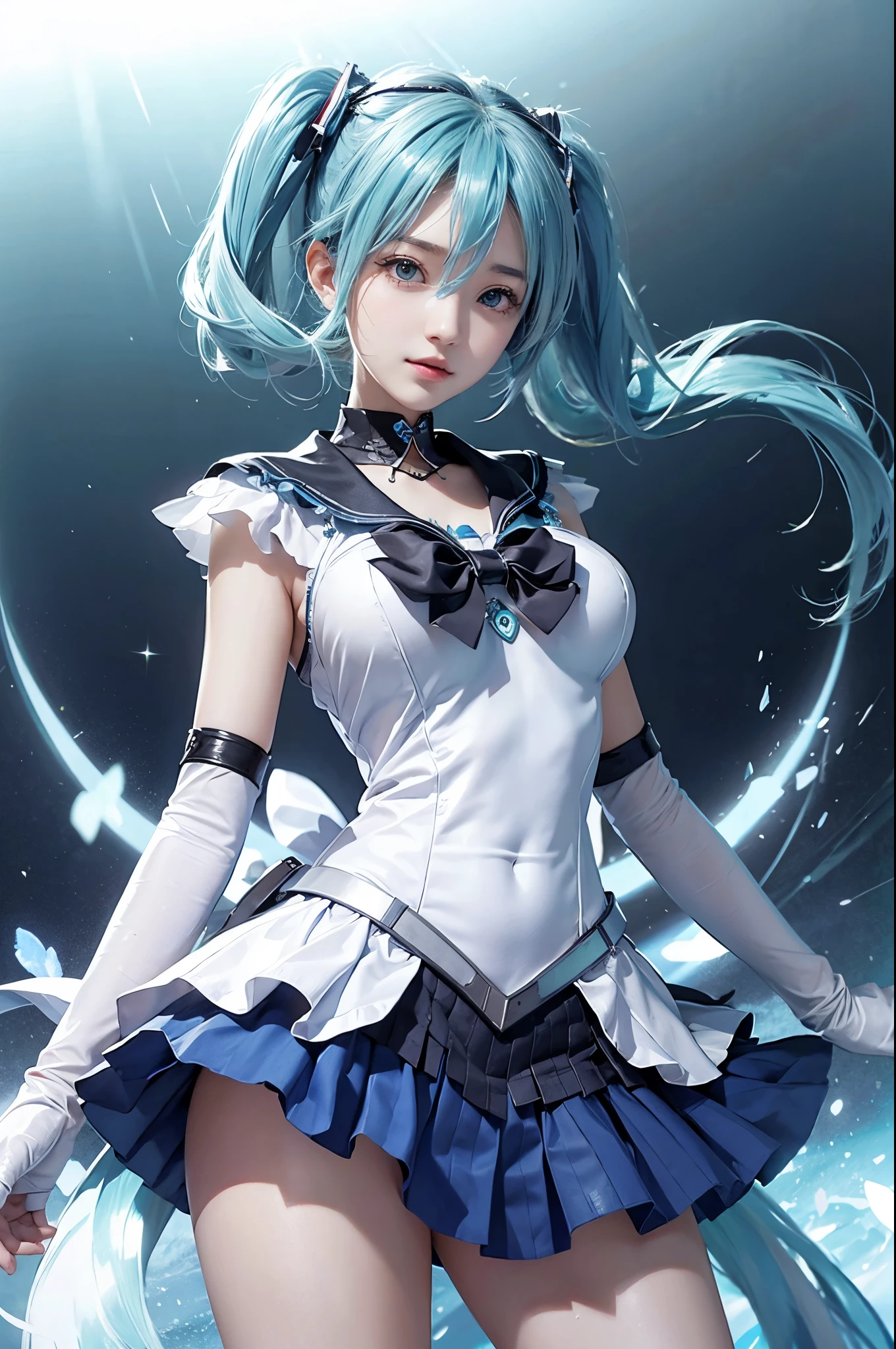 Big breasts Hatsune Miku, actual, Blue hair, ultra - detailed