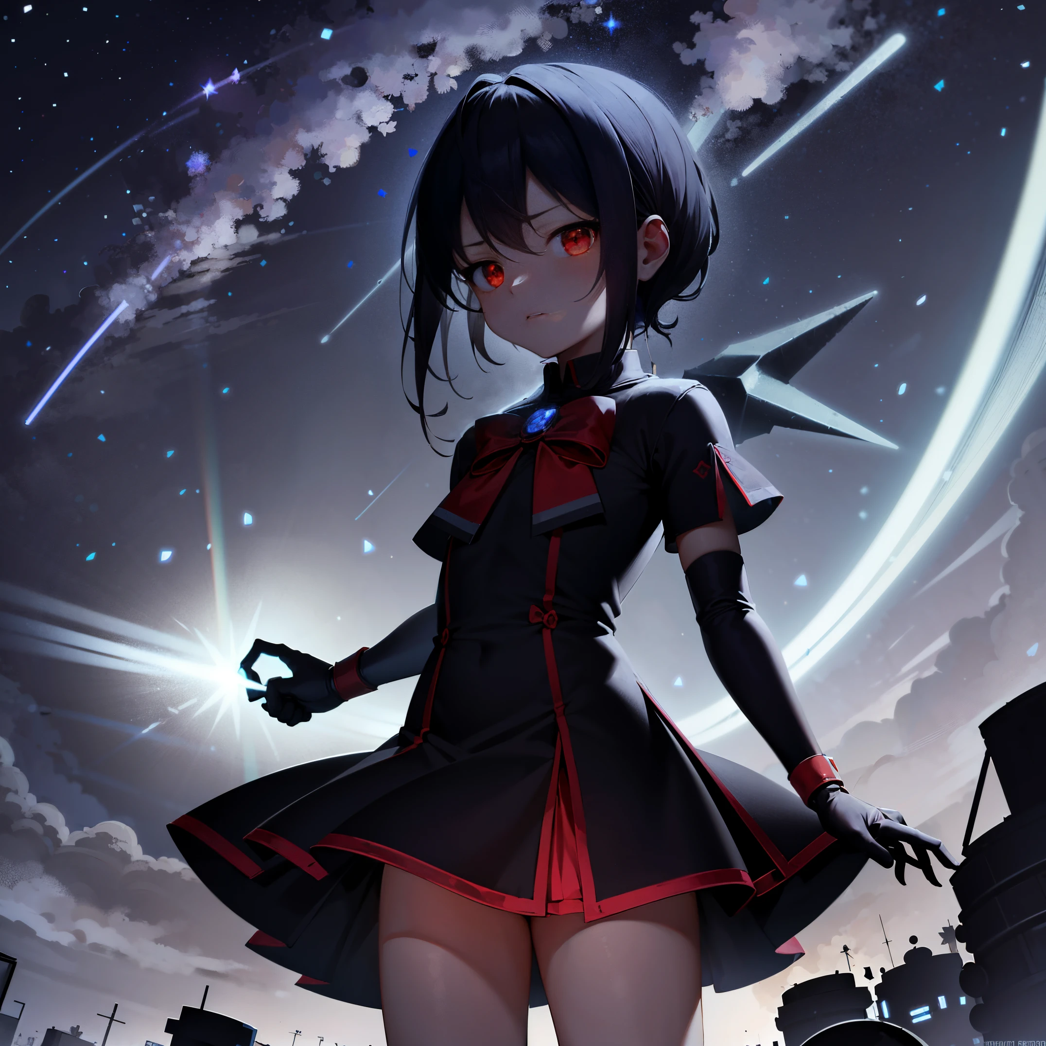 ​masterpiece, accel_nffsw,｛**********｝ Magical Girl Clothes, A figure that emits light，red eyes, up close shot, scattered night flash background, under the starry sky;Meteor shower background, ighly detailed, (murky:1.3), murky, The dim, nffsw, vignettes, Unclean, (Slate atmosphere:0.8)，Shining starry sky