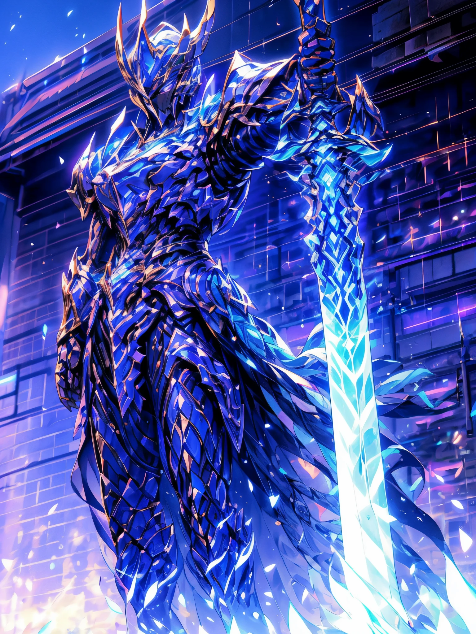"An awesome paladin wields a sword full of light, Exudes powerful light magic. Set in a dark and mysterious cityscape, Illuminated by the light of the Paladin's Sword. The composition is professionally crafted, Amazing attention to detail and cinematic lighting. The overall aesthetic is reminiscent of Fujifilm photography, Capture the beauty and depth of the scene."