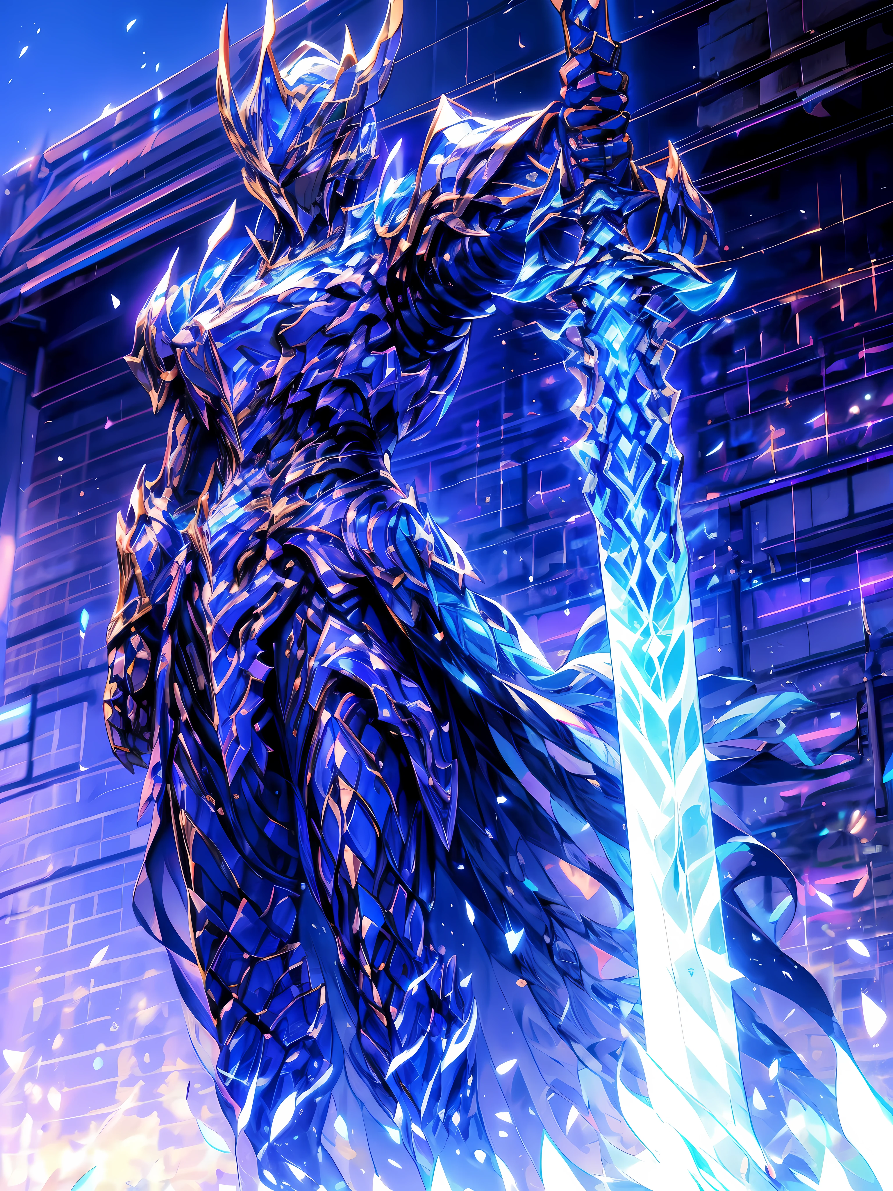 "An awesome paladin wields a sword full of light, Exudes powerful light magic. Set in a dark and mysterious cityscape, Illuminated by the light of the Paladin's Sword. The composition is professionally crafted, Amazing attention to detail and cinematic lighting. The overall aesthetic is reminiscent of Fujifilm photography, Capture the beauty and depth of the scene."