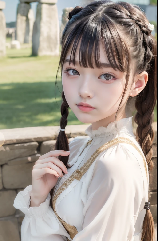 top-quality、masuter piece、１６Year old girl、prety woman、Stonehenge、Braided pigtails、Traditional costumes