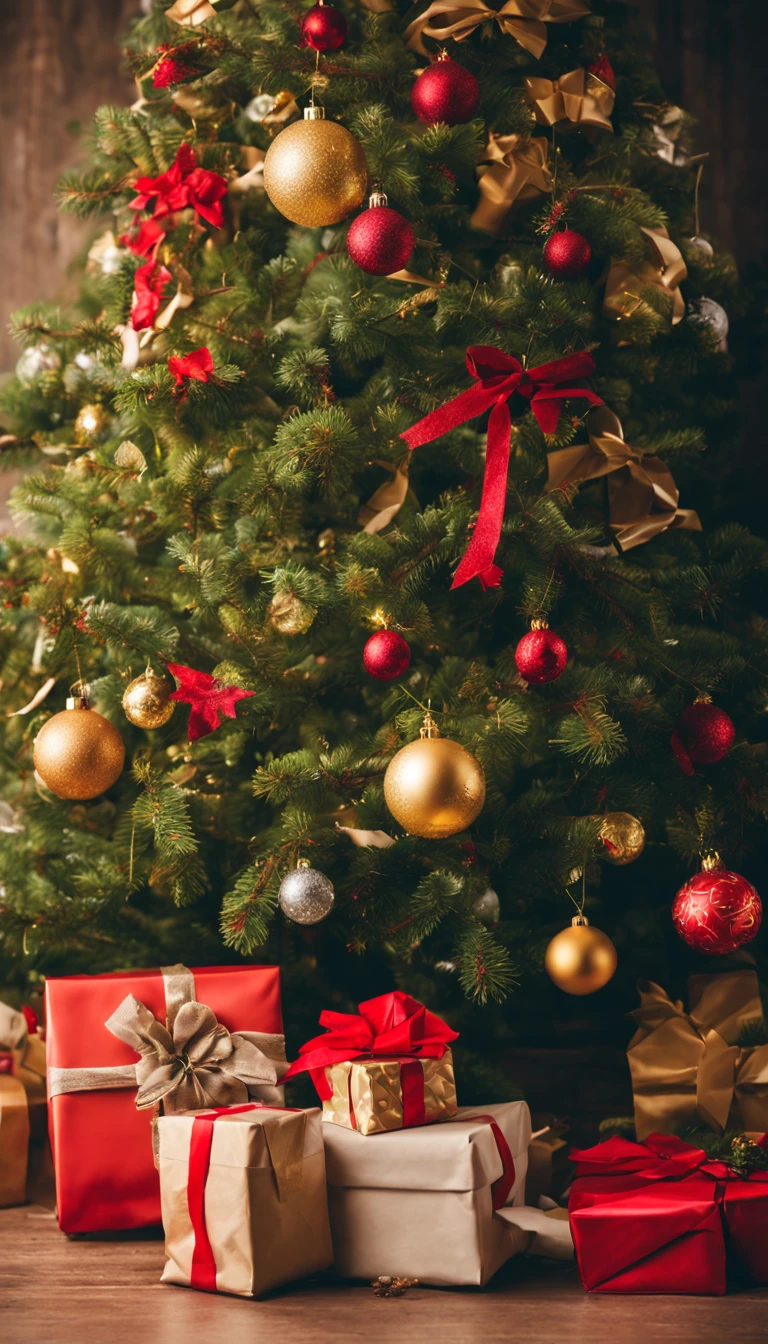 Christmas tree with gifts under the tree.