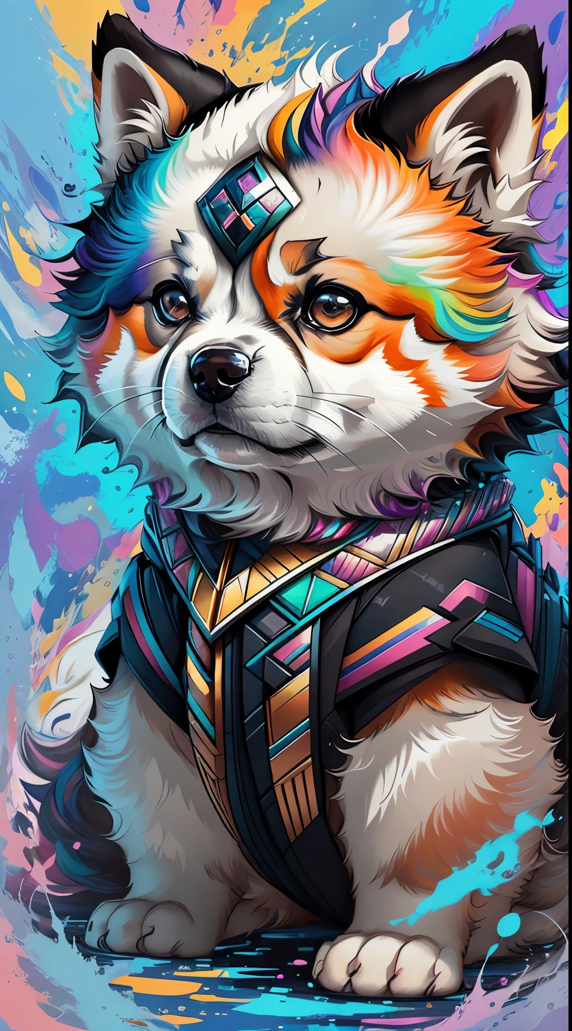 (Akita best pose),(best angle), (Better representation), Eduardo Cobra Acor Chorchoament ,Multidimensional geometric wall portrait, Artistically, Chibi,
yang08k, Beautiful fece, colouring,
Main works, Superior Quality, top-quality, offcial art, Beautiful and aesthetic, colourful hair,