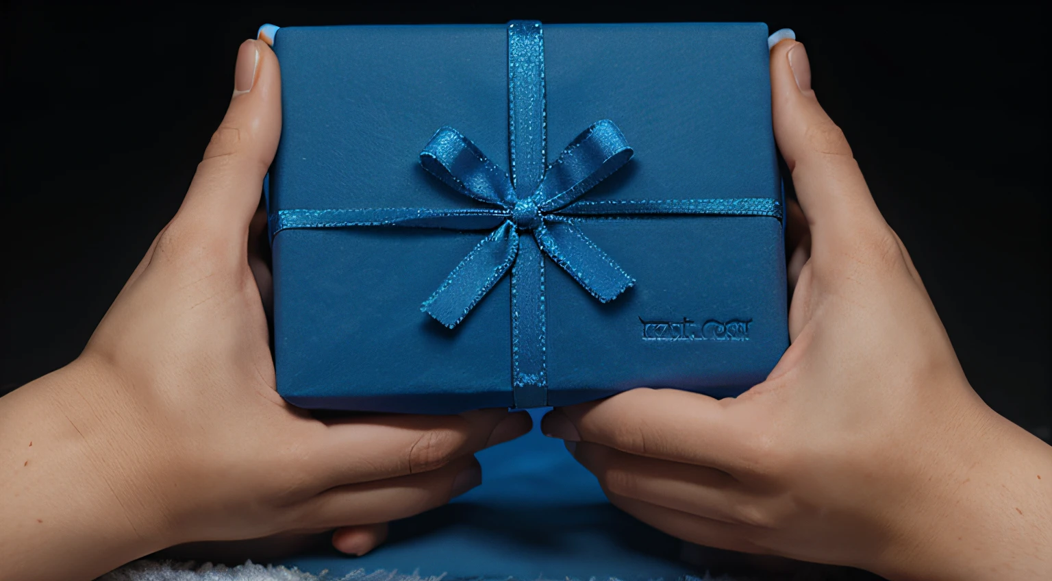 holding blue Christmas present in hands