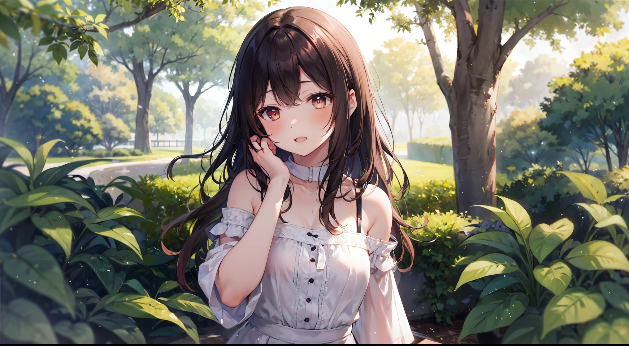 The background is a park、Plants、The tree、