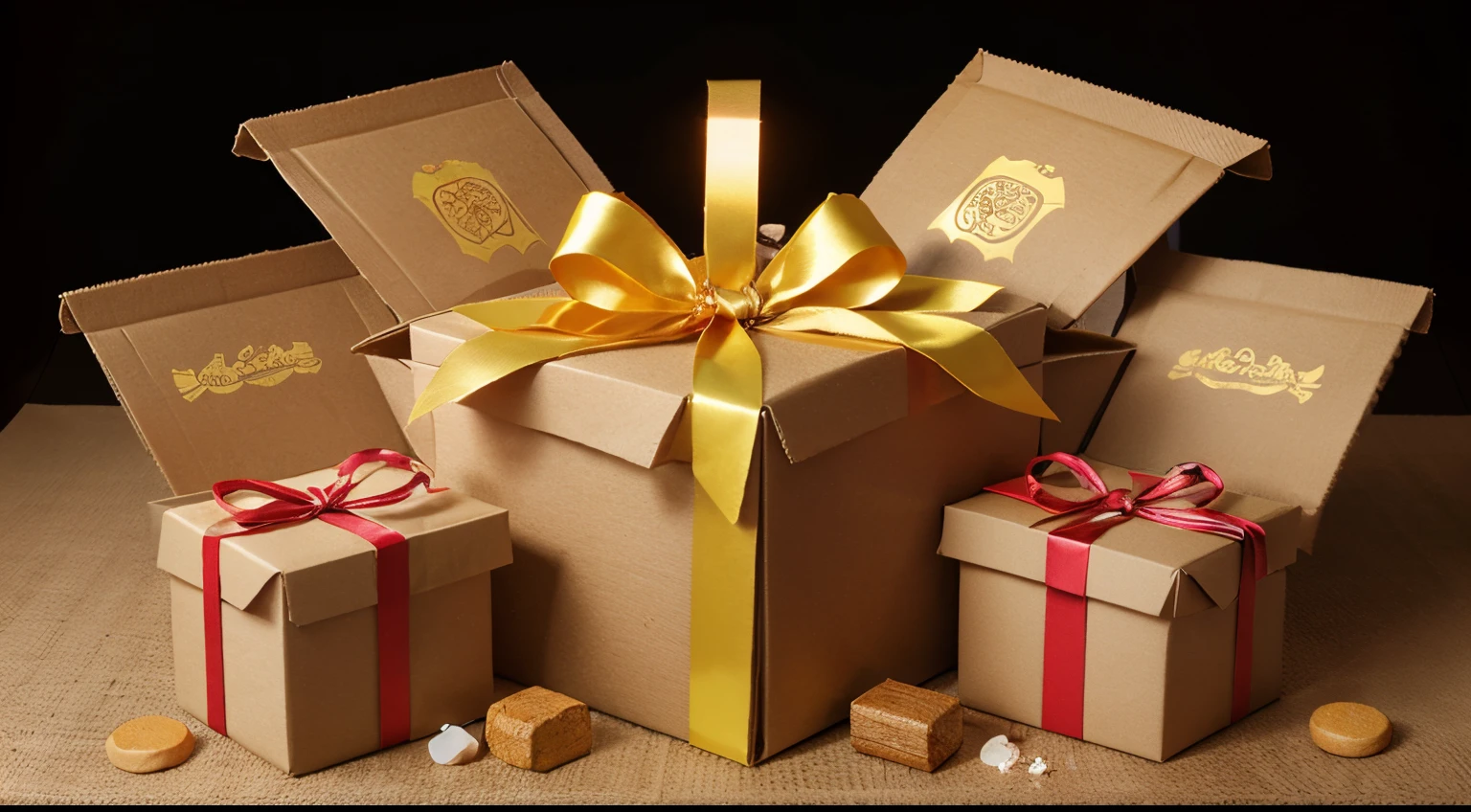 Set of happy festival gift boxes on PNG transparent background.
