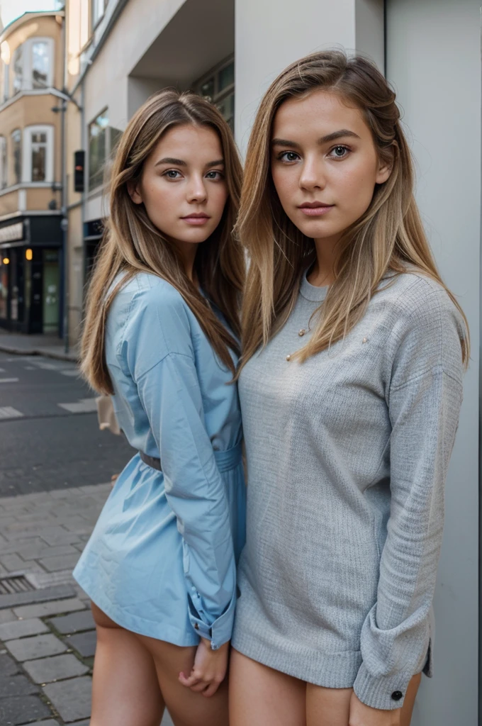 ((best quality)), ((Meisterwerk)), (Detailliert), Perfektes Gesicht, 1.1, Hochdetaillierte Gesichts- und Hautstruktur, Detaillierte Augen, Anna Björn a 21 year old blonde swedish girl, cute full body pictures in stockholm city, with 2 girl friends, modest cute clothing, cute makeup, aesthetic instagram pictures