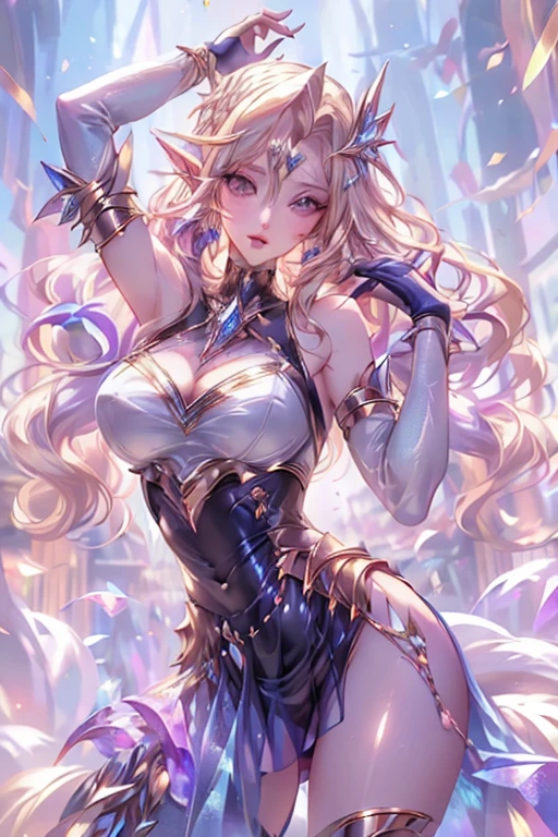 (best quality,4k,8k,highres,masterpiece:1.2),ultra-detailed,(realistic,photorealistic,photo-realistic:1.37),sexy elf mage,blonde,beautiful detailed eyes,beautiful detailed lips,extremely detailed eyes and face,long eyelashes,pointy ears,curves and contours,revealing outfit,magical aura,alluring pose,enchanted forest background,fantasy theme,soft color palette,natural lighting