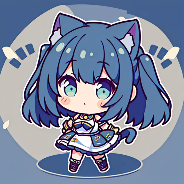best quality, 1 girl, solo, chibi, full body, standing, cat girl, armed