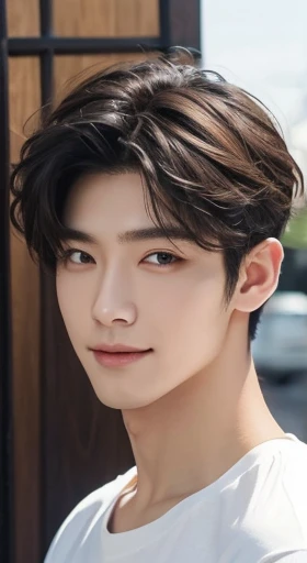 masterpiece hightquality supreme robust beautiful and beautiful man a smile tshirts short-haired refreshing single slit eyes