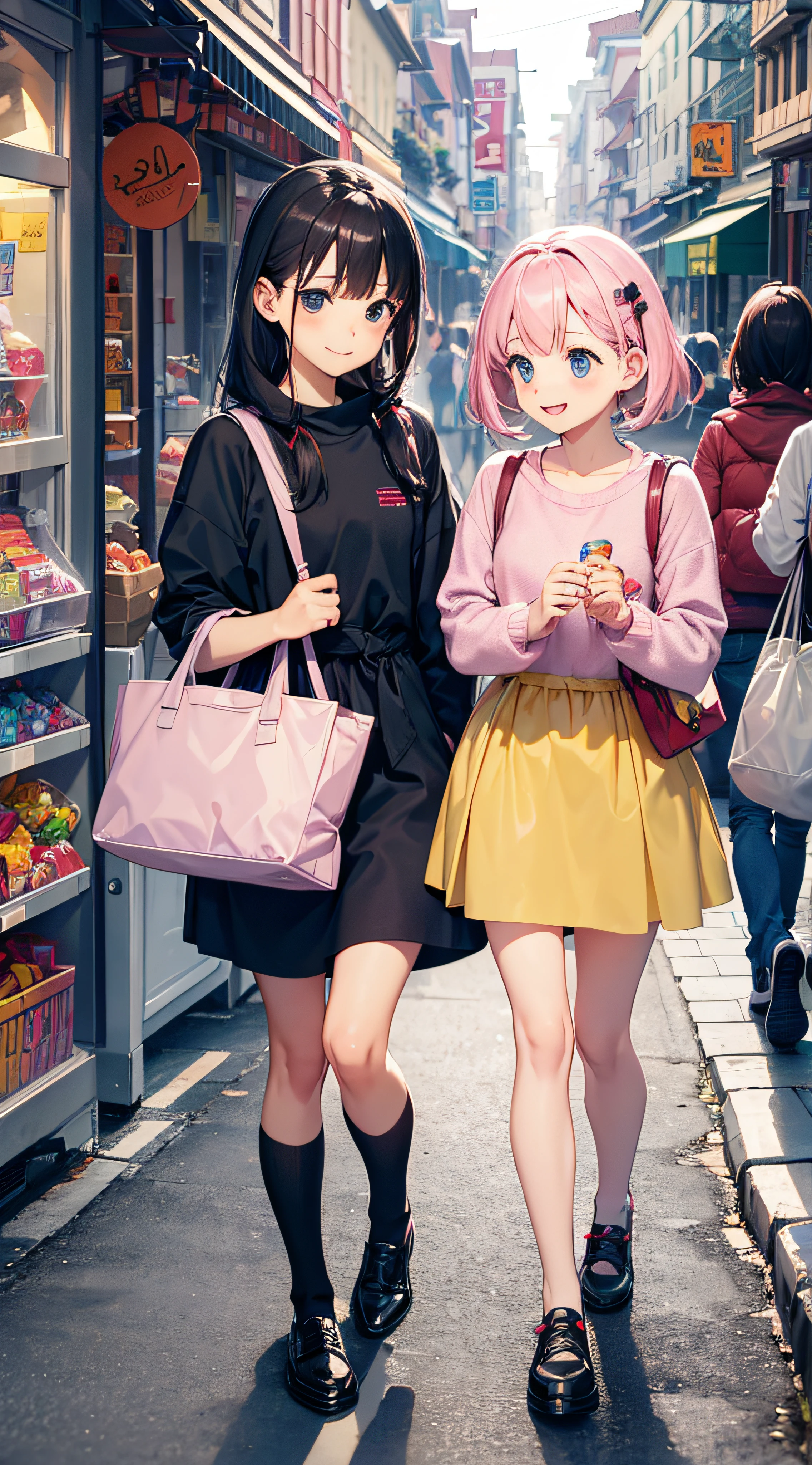 They carry bags full of sweets and toys for their adventures。.、It was fun talking while walking around town..
