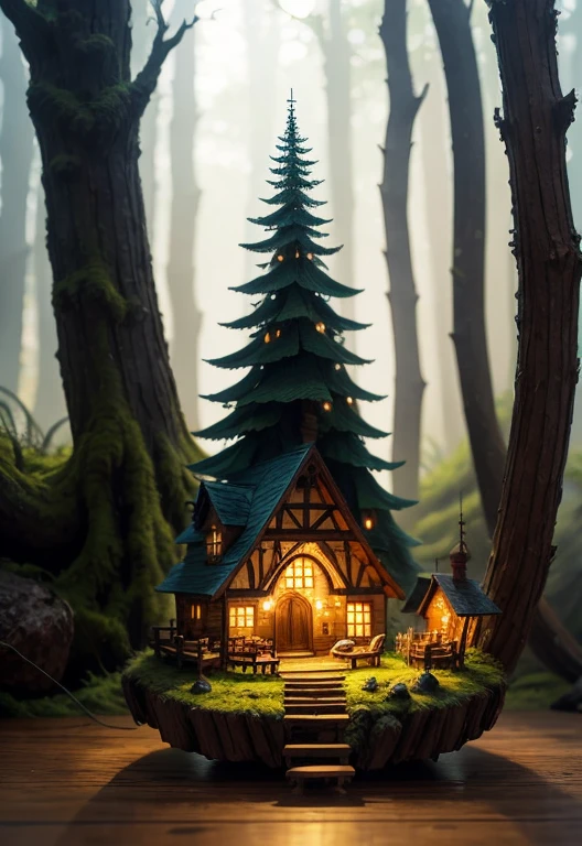 A masterpiece in the form of a wood forest world inside a beautiful, illuminated miniature forest