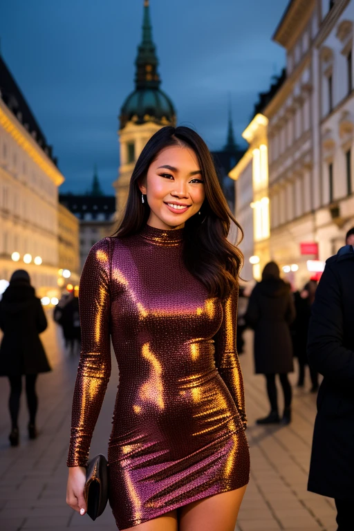 A photo of a beautiful Filipina model in Vienna at Christmas time