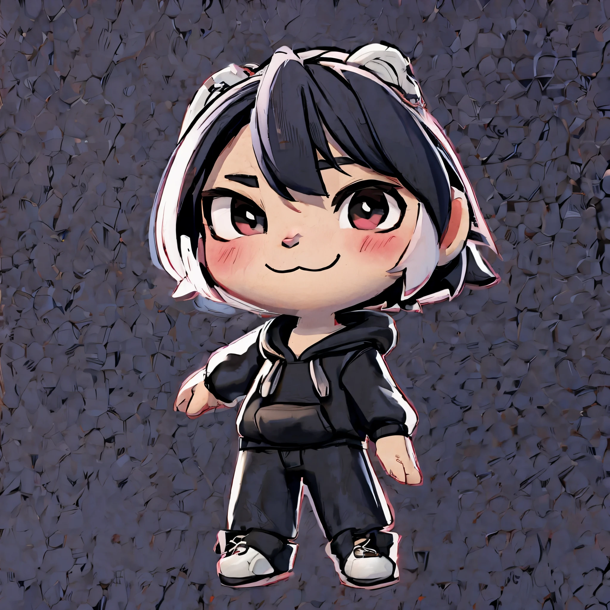 Cute little man in chibi style wearing a black hoodie.