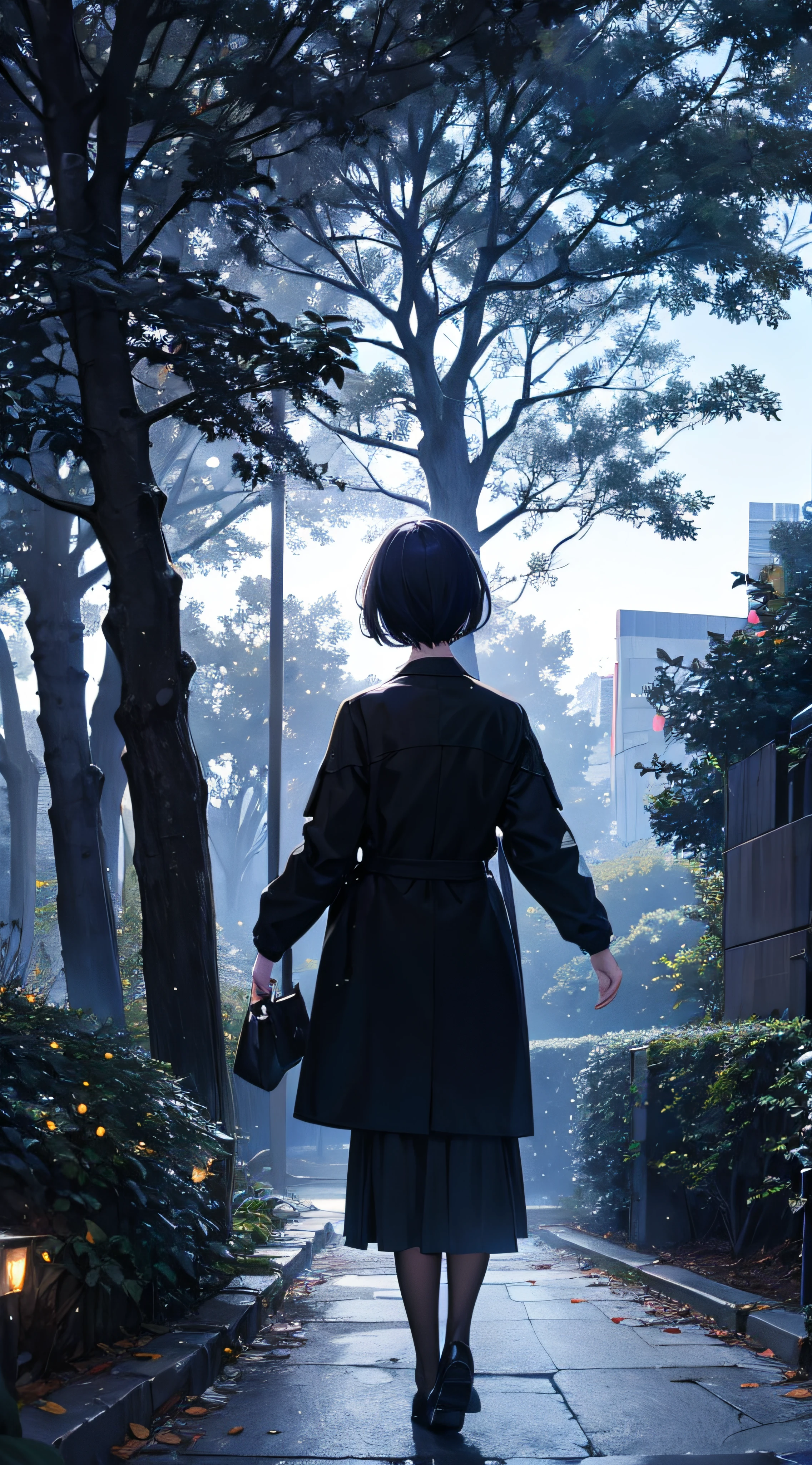I saw a mysterious tree standing in a small park..。Sparkling lights danced around the tree..