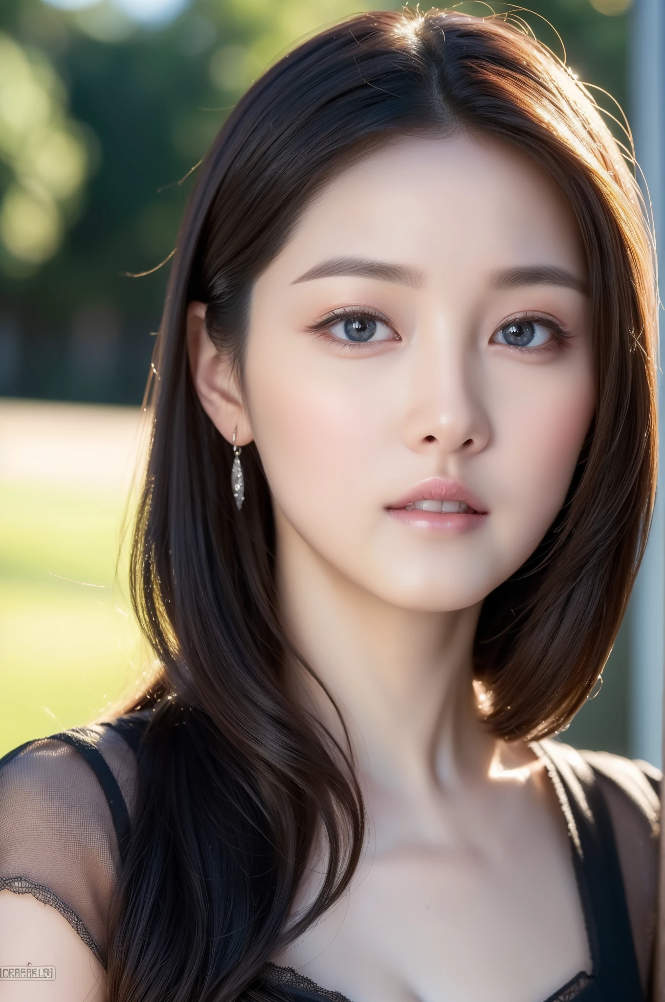 ((Top Quality, 8K, Masterpiece: 1.3)), Sharp Focus: 1.2, (Cute Actress: 1.3), Realistic Photo, (Shiny Skin: 1.3), Realistic Photo, Black Hair, Realistic Pupil, Movie Lighting, Highly Detailed Eyes and Face, medium Cleavage