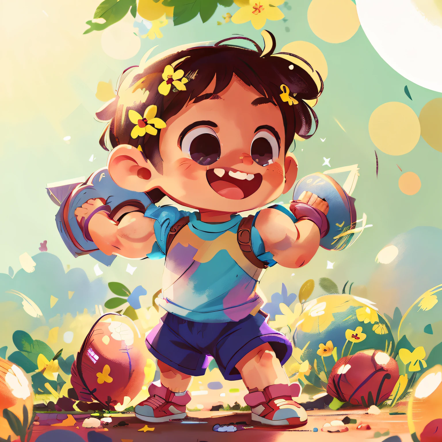 child doing muscle training、Male child、cute little、(Brightness -50) perfectquality、Clear focus (Clutter-Home:0.8)、(​masterpiece:1.2) (realisitic:1.2) (bokeh dof) (top-quality) (detailed skins:1.3) (intricate-detail) (8K) (Eye of Detail) (foco nítido), (Happiness）