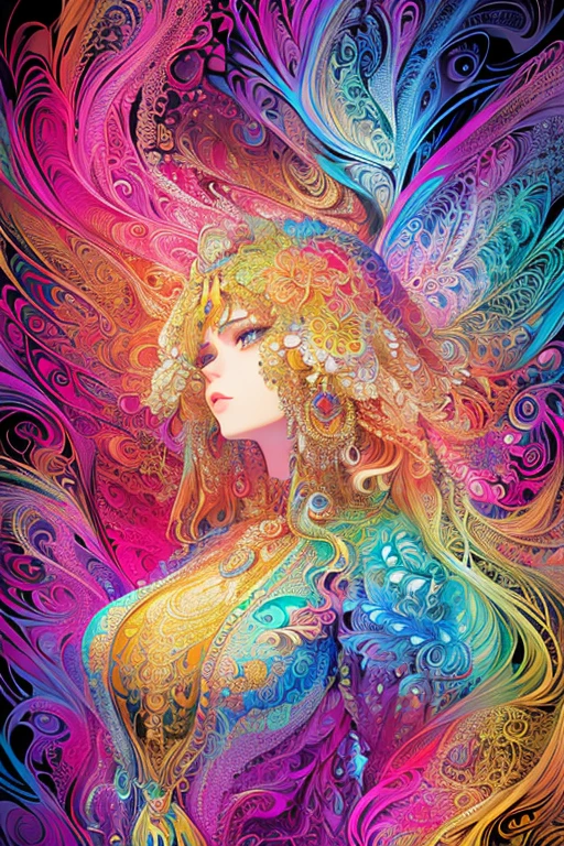 (masterpiece, top quality, best quality, official art, beautiful and aesthetic:1.2), (1girl:1.3), extremely detailed,(fractal art:1.2),colorful,highest detailed,(zentangle:1.2), (dynamic pose), (abstract background:1.5), (traditional dress:1.2), (shiny skin), (many colors:1.4), upper body