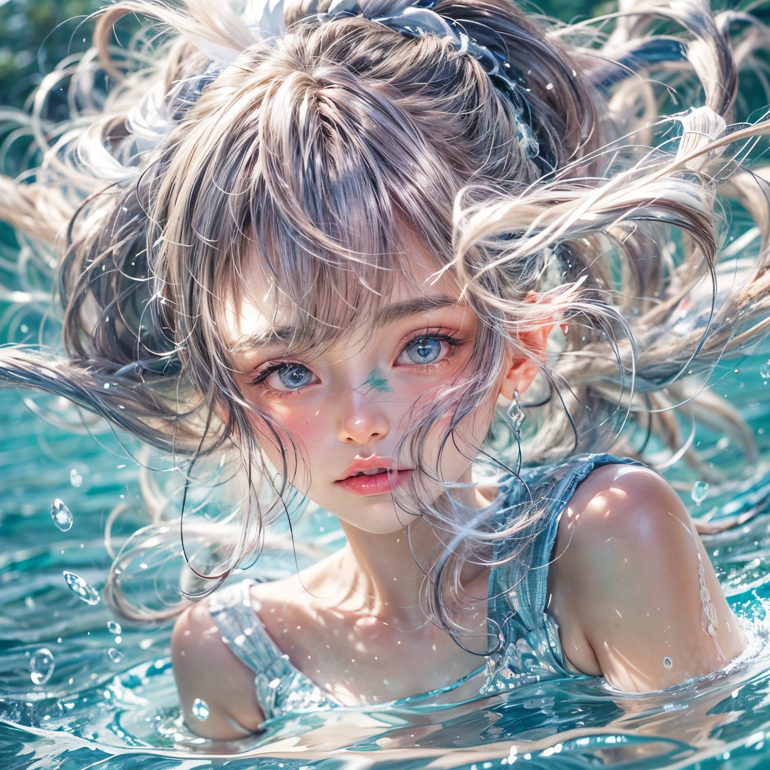 (masterpiece:1.28, Acutance, RAW, Realistic, 真实感: 1.37), realisticlying, softlighting. ( Tiny Girls jumping into the pool:1.2 )、{ Falling | splash water | shout | Luminous water surface | White and Vivid colors }, (under the mesmerizing back lighting), glistening ivory skin, sparkling highlights, Detailed KAWAII face with cute lips, long eyelashes, Delicate lace knitted clothes, Detailed open crotch, Whole Body proportions and all limbs are anatomically accurate . (correct limbs)