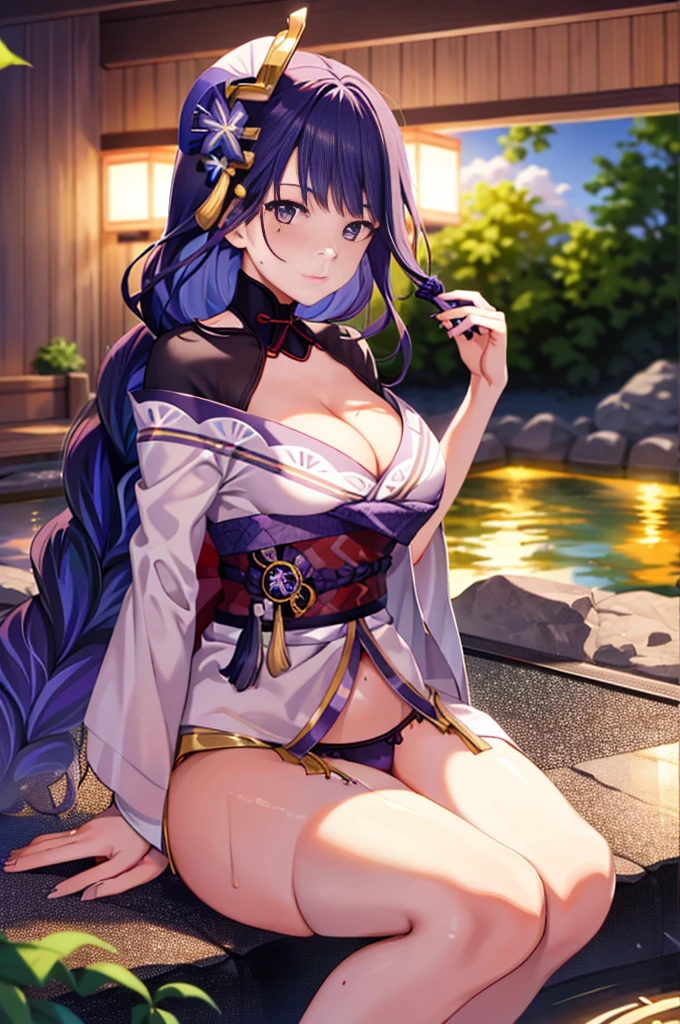 tmasterpiece, Best quality at best, A high resolution, Wet white oversized shirt, Cap cap, Camel toes, long braid, , Pendant collar, hot onsen, eventide,