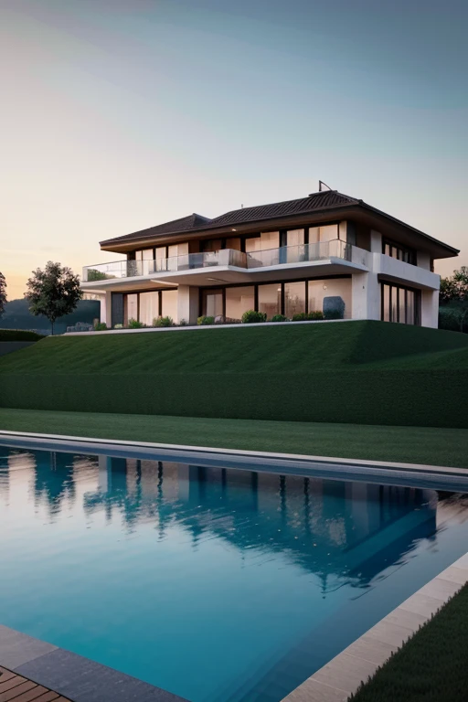 villa de luxe, en haut d'une colline, villa moderne, luxury render