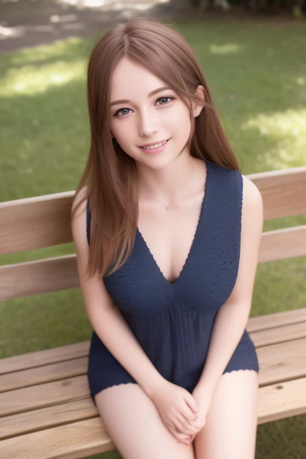 australian girl sitting on a bench in a park, {{{wide angle shot:1.2}}}, {{{full body shot:1.2}}}, {best quality}, {{masterpiece}}, {highres}, extremely detailed girl, {{youthful attractive features}}, {large breast:1.4}, {{australian facial features.4}}, {{{pale skin}}}, {{{detailed face}}}, {photo-realism}, {{perfect anatomy}}, sharp focus, {{{character{1 girl}}}}, solo, {{{pink vneck short sleeveless summer dress}}}, dark blue eyes, {{{{{sharp focus}}}}}, {long straight light brown hair}, {{{detailed cloth texture}}}, {{{detailed skin texture}}}, {{{smooth lighting}}}, {{{australian themed background}}}, light smile, australian setting