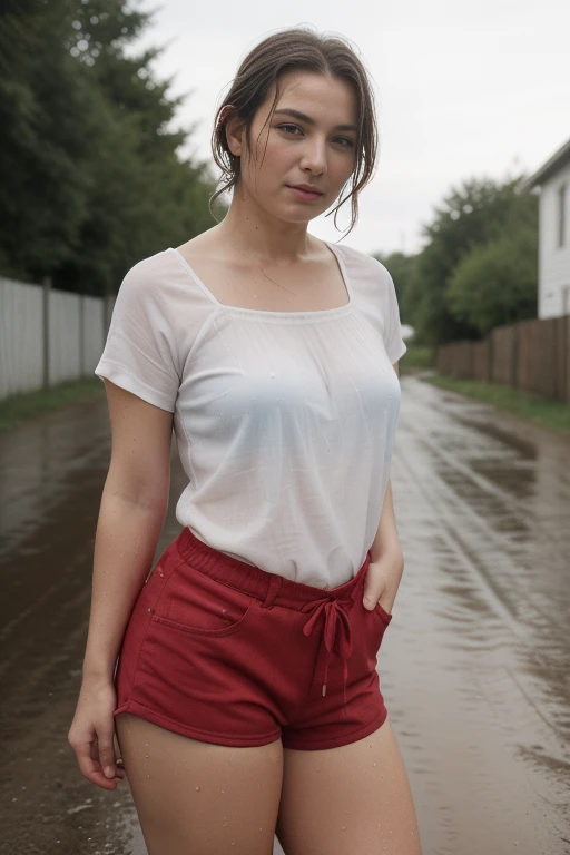 Teen, kidny, translucent clothes, wet, shy, touching (masturbation), NSFW, In the rain, Lollipop, tattoo, with very long hair