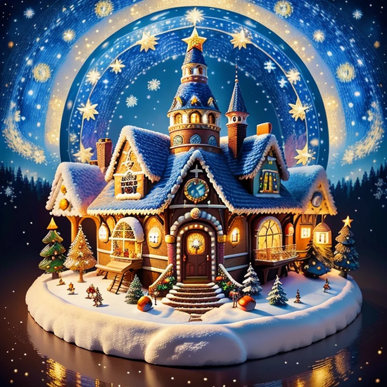 (tmasterpiece),(ultra - detailed:1.3),Best quality at best,(Sparkling:1.2),(Christmas village in dream fairy tale:1.4),(Van Gogh style Christmas architecture: 1.5),(The moon empty),((Delicious sweets,Christmas tree, gifts, Christmas stockings, cute gingerbread man,chocolate house splash)), Illustration style, and decorations, Fantasy Christmas Town, Lovely design style, natta,snowfield,moon full,Vibrant colors、 ((Whimsical and charming fantasy)), Surreal portrait, (Fantasy themed fairy tale village), (Whimsical clockwork accessories), (Colorful, Landscape full of candy), (enchanting, Fantastic creatures), (A vibrant, candy colored building), (Sweets and Candy Road), (Candy Castle) in distance, (Like a mirror, Asymmetric masterpiece clock accessories), (Rich, fantasticcolors), (Twinkling stars) Elevated, (four dimensional dream), (Charming and charming atmosphere), (Playful composition), (Vivid lighting effects), 1.4x realism,hyper HD,Shown in this beautiful scene,(Very meticulous,Reasonable design,Clear lines,High- sharpness,tmasterpiece,offcial art,movie light effect,8K)