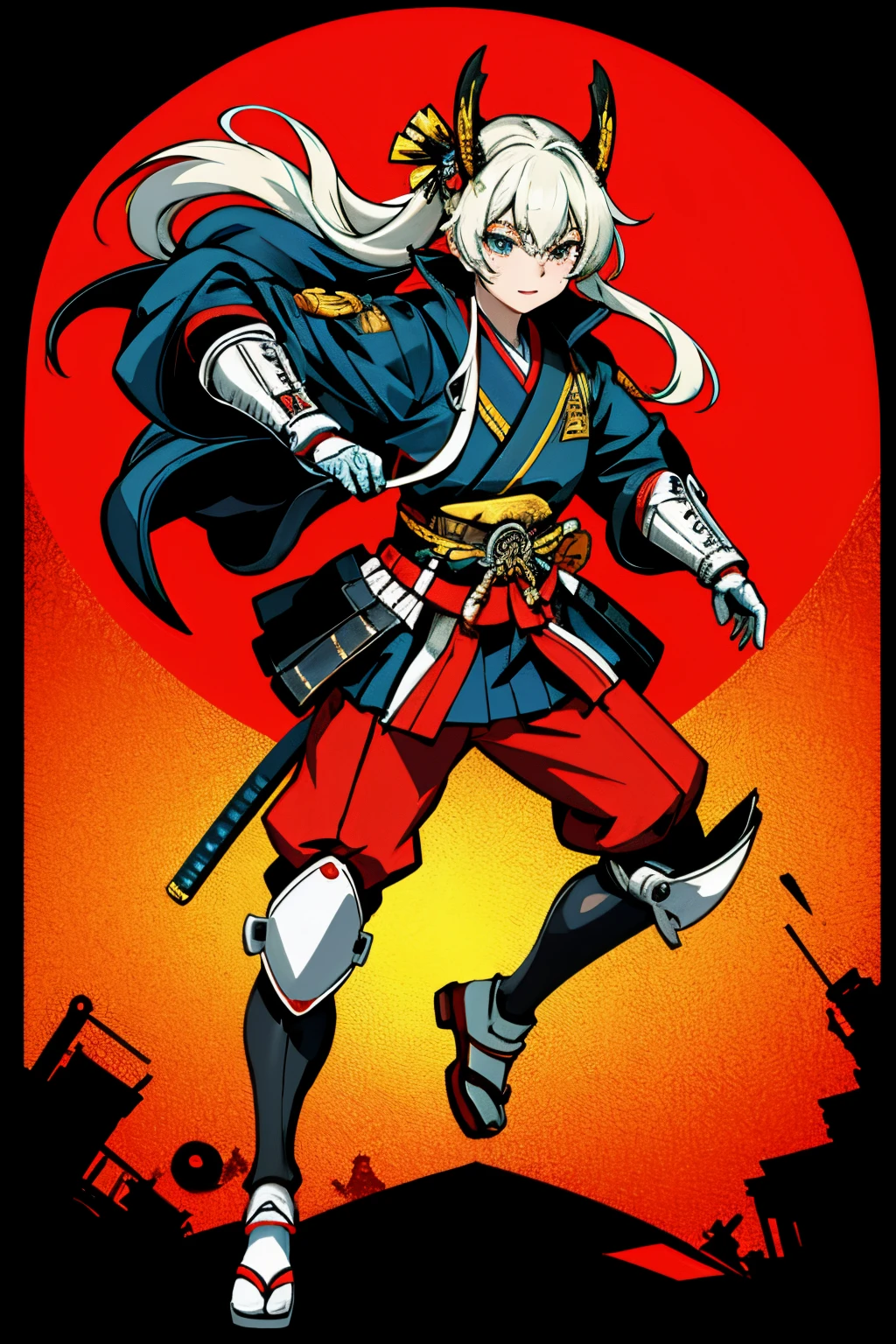 Cute girl, She wears a samurai uniform, samurai, Japanese samurai armor, full body