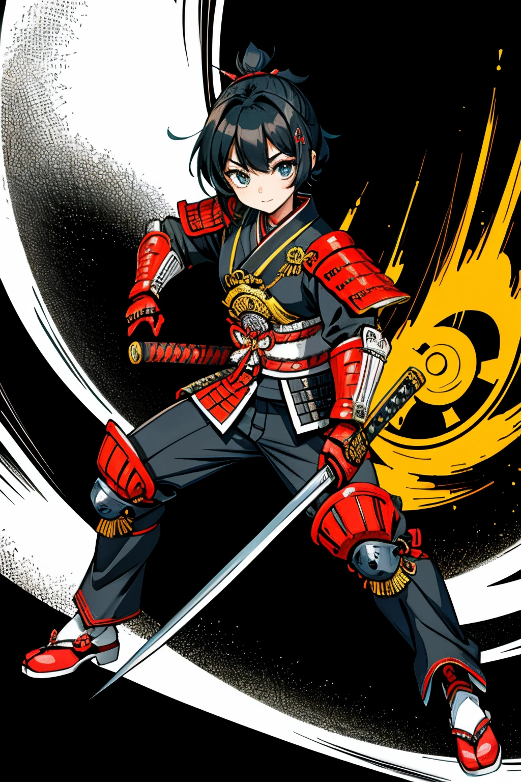 Cute girl, She wears a samurai uniform, samurai, Japanese samurai armor, full body, Short hair, sword