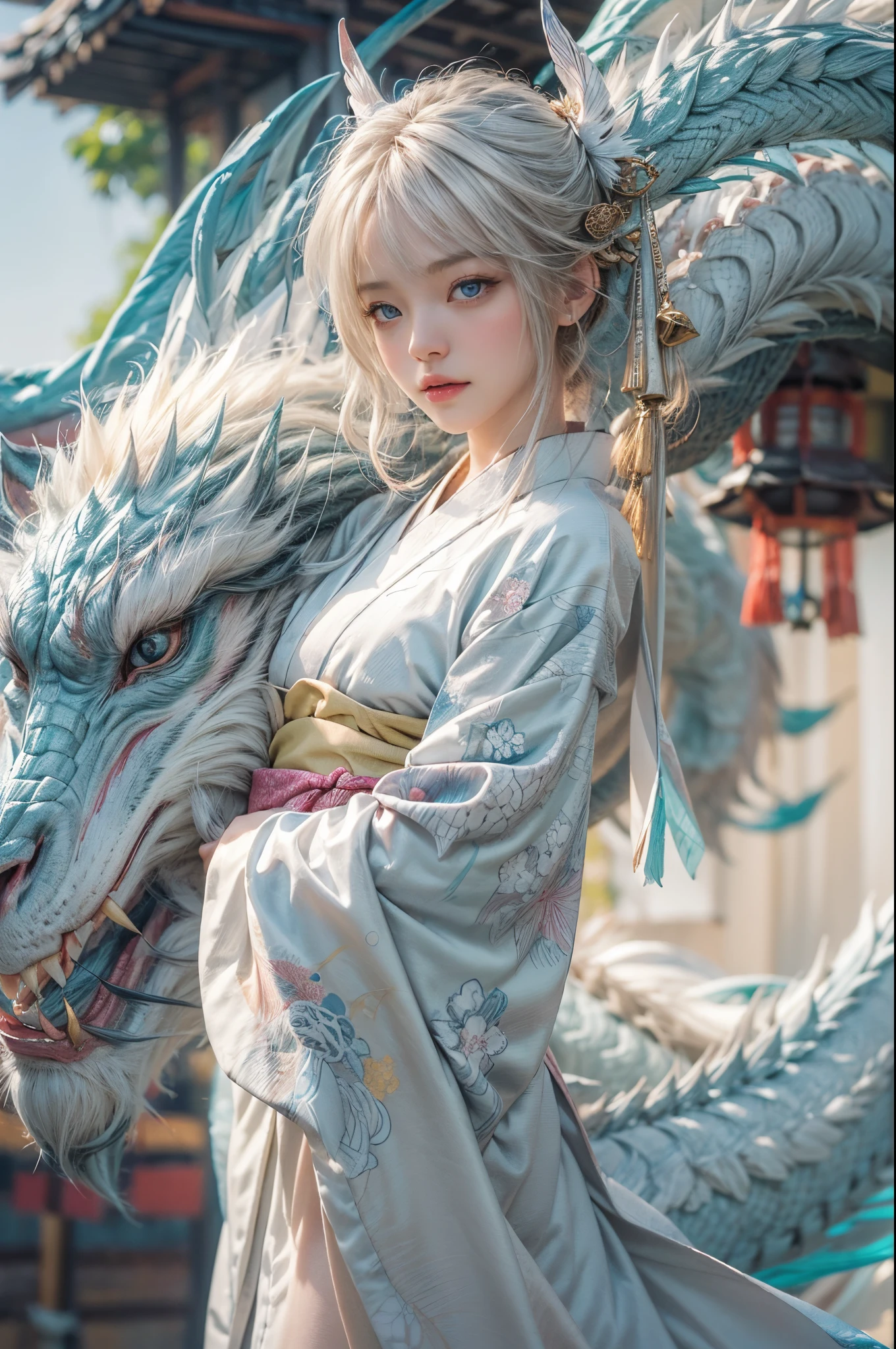 (Photoreal Stick:1.4, masutepiece:1..3, 8K), top-quality, masterpiece, 超A high resolution, Perfect dynamic composition, Professional camera work, Grow Light Effect, Mystical portrait, Cinematic Light, Highly detailed skin and facial texture:1.3, The ultra-detailliert, A detailed eye, (ride a white dragon, carry a long noble staff), (myterious:1.3, Fanciful:1.2, tradition:1.2, legends:1.2, majestueux:1.2), 1girl in, 25-years old, cute and sexy slim goddess, Fair skin, (A slight smil:0.9, Totally captivates you:1.0), (japanese kimono:1.3), (voluptuous breasts:0.9), (back shot beautiful blue eyes, Eyes that feel beautiful eros:0.85), Sexy face:0.4, (A mouthfeel that feels beautiful eros:0.85), ((Too cute beauty:0.9)), Fantastic background, Erase unnecessary hands