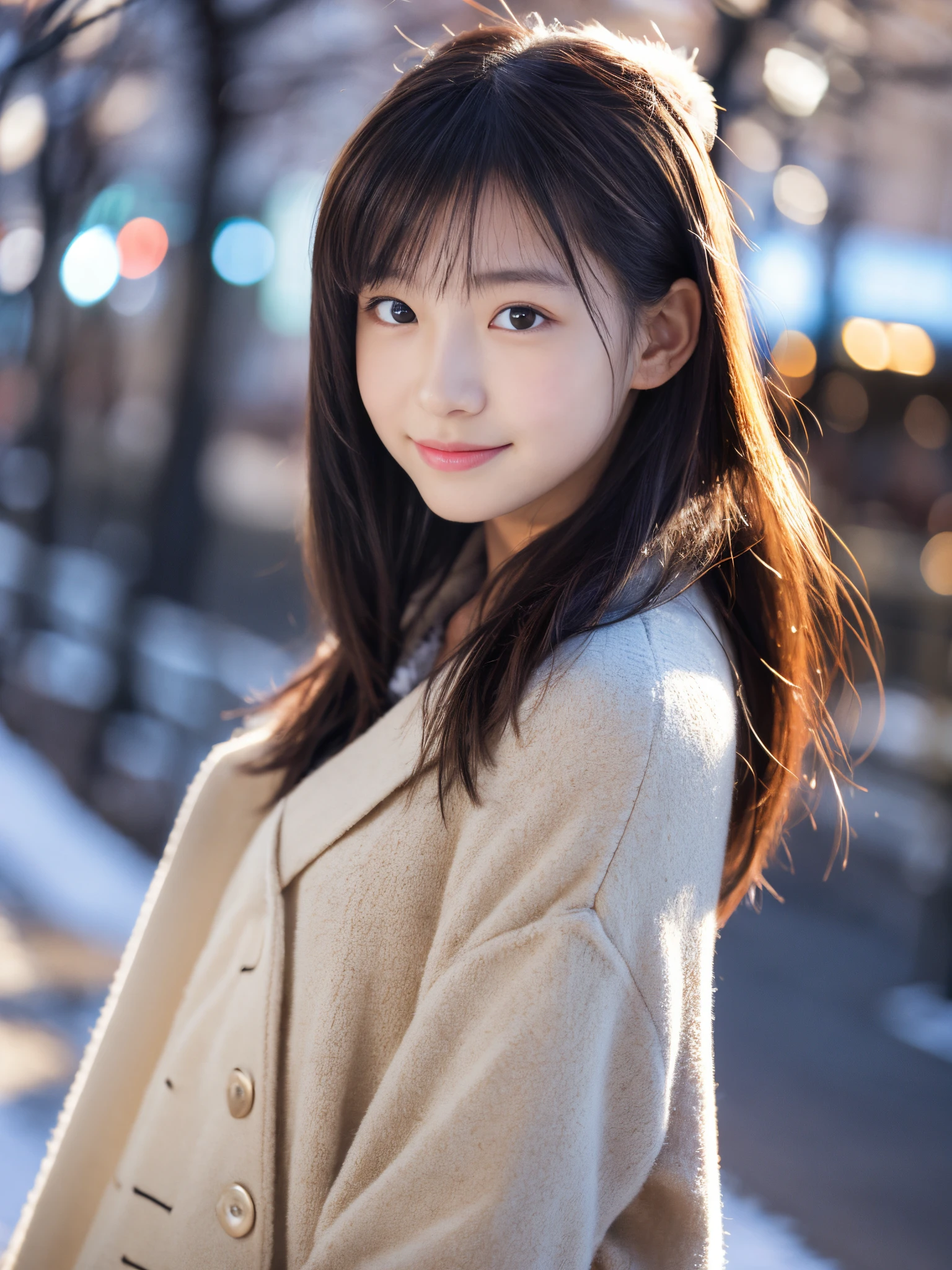 Photorealsitic, 8k full-length portraits, Beautuful Women, A charming expression, sixteen years old, TOKYOcty, Winters, Shibuya in the background