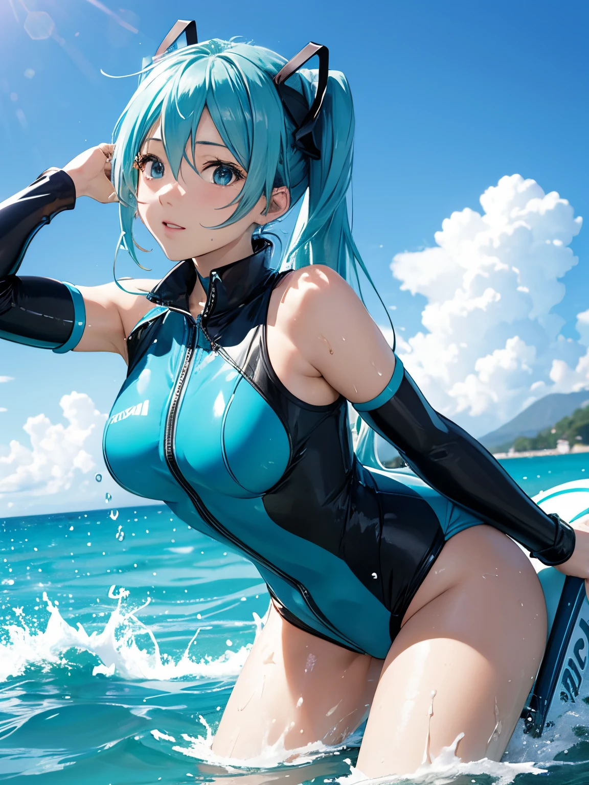 miku hatsune,Beautiful breasts,wet suit,Diving,snorkel