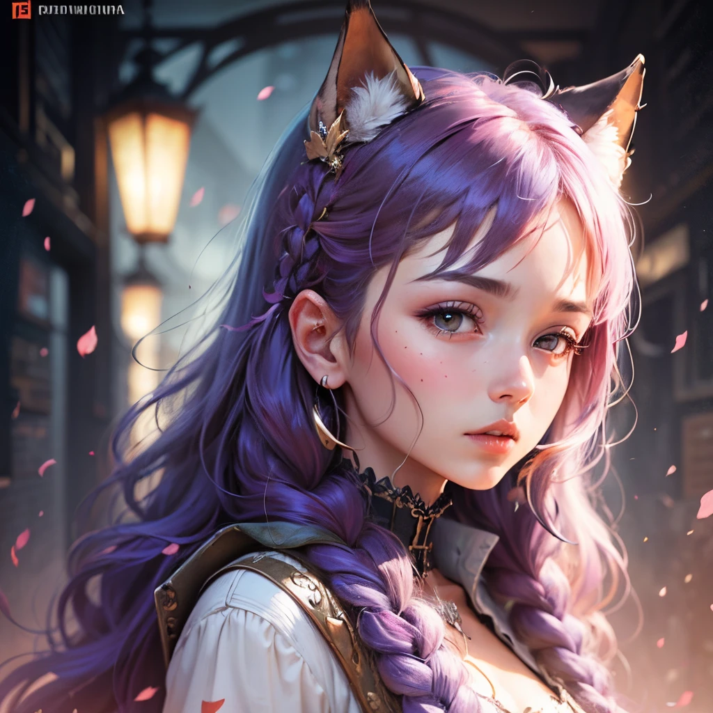 ((best qualtiy)), ((tmasterpiece)), (detail:1.4), Beautiful cyberpunk female images,hdr(HighDynamicRange),Ray traching,NVIDIA RTX,Hyper-Resolution,illusory 5,sub surface scattering,PBR textures,post-proces,Anisotropy Filtering,depth of fields,maximum definition and sharpness,Many-Layer Textures,Albedo e mapas Speculares,Surface coloring,Mitsu-Accurate simulation of material interactions,perfectly proportioned,rendering by octane,Two-colored light,largeaperture,Low ISO,White balance,Rule three points、8K raw data、Beautiful bright blue pupils,off-the-shoulder clothes,Fine pupils,Delicate face and eyes,long eyelasher,Blushlush,Delicate and fluffy hair,pink lip,Pure,Cute face,Sweet girl,Artistic sense,Casual wear,Advancedsense,butterflys,Cherry blossom petal,Beautiful hair accessories,Long hair and waist,Hair fluttering in the wind,Snow-white fox ears,curlies