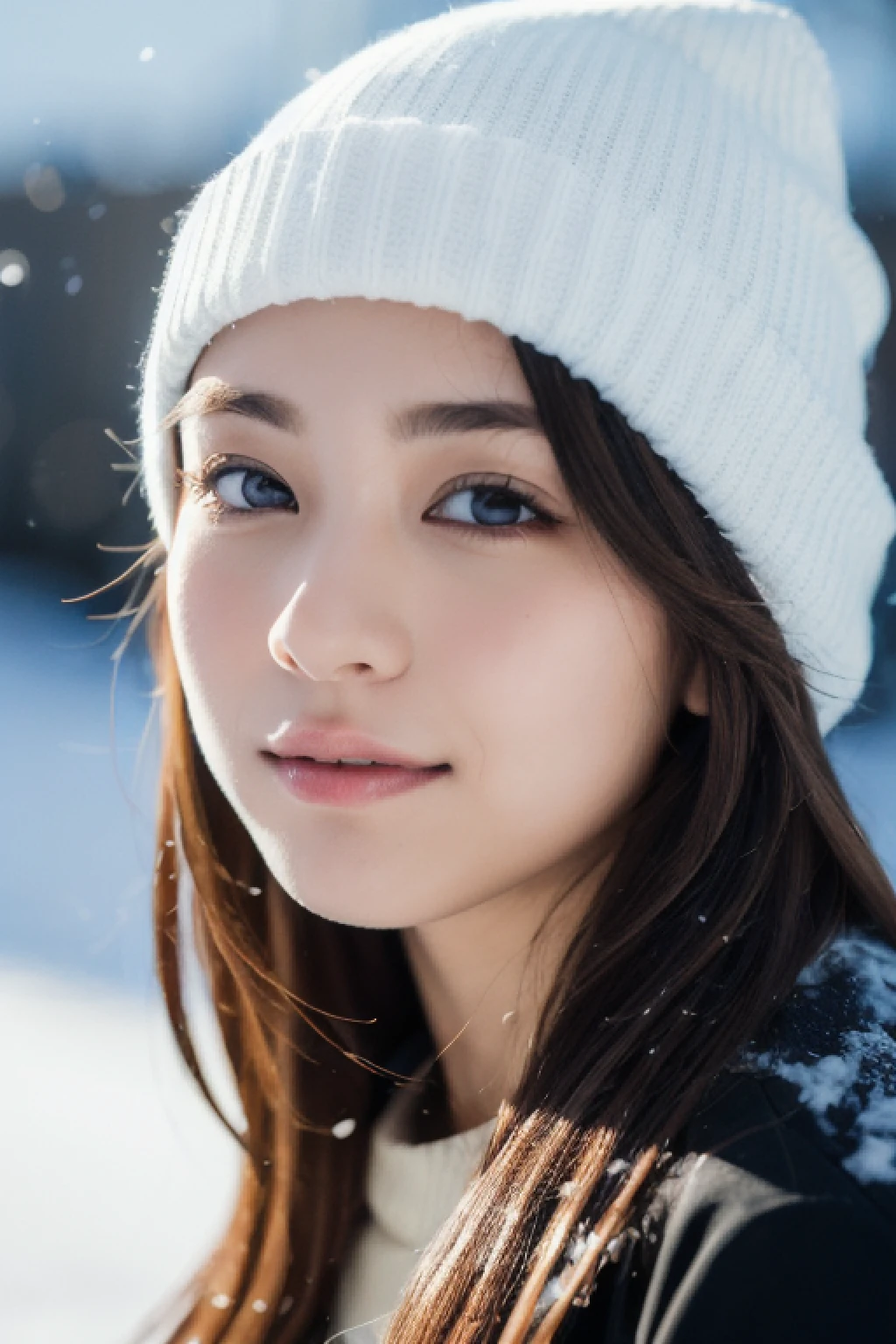 ulzzang -6500-v1.1, (Raw photo:1.2), (Photorealistic:1.4), Beautiful detailed girl, Very detailed eyes and face, Beautiful detailed eyes, Ridiculous, Incredibly ridiculous, Huge file size, super detailed, High resolution, Very detailed, Best Quality, masutepiece, Kemomimi, ((Japan Girls Winter Wear and Beanies)), Illustration, Very detailed, nffsw, unified, 8K Wallpaper, amazing, Fine details, masutepiece, Best Quality, Highly detailed ticker uniform 8K wallpaper, Light on Face, Cinematic lighting, 1girl in, 16 years old, ((Dynamic Pose)), Snow and winter background, Playing in the snow,