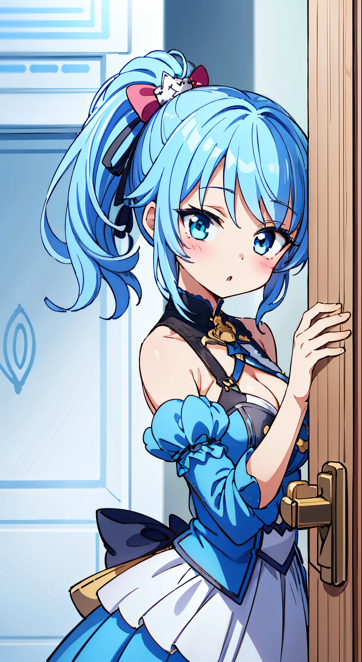 (masutepiece, Best Quality, Perfect Anatomy, High quality:1.4), nice hand, Perfect hands, Detailed beautiful hands, Large_filesize, fulcolor, hight resolution, symmetric, exceptional, Best aesthetic, newest, Anime, very beautiful detailed body,The hair,faces,The eye,BREAK,
1 beautiful girl, 1 person,Solo,(Cute:1.5),(Chibi:0.6),(kawaii:1.5),(Lori:0.5),( girl),Very detailed,colourfull,highest details,Clear skin,Beautiful skin,Shy,Very detailed,colourfull,highest details,Clear skin,Beautiful skin,Shy skin,1 beautiful girl,BREAK,{Heterochromia,blue eyess,verd s eyes:1.9},star eye silhouette, BREAK,(pale blue hair, Medium length:1.4),(Side Ponytail,A little curly hair,Single-sided twisted blade,Princess Cut:1.3),(cleavage of the breast,Large breasts,Beautiful , gleaming skin,Clear skin, Beautiful skin,(best quality face),(Top quality glowing eyes),(Doya face,brave face:1.45),
BREAK ,(plein air),
( Landscape background :1.3) ,
(A very beautiful woman seen from the entrance :1.3) ,
(the woman arrived home :1.3) ,
(opened the entrance door :1.4),
(SWAT standing:1.3),
(the i'full of shyness :1.4),
(timid :1.2) ,
(upward looking gaze :1.2) ,
Looking Up ,
From above ,depth of fields,
BREAK,wakame,wakame,wakame,(Cowboy Shot:1.4),
BREAK,(Blurry background:1.3),(absurderes, hight resolution, Super Detail Art),cel shading,Clear Color, Lonely optical effect, Beautiful pictures, Bright glow, mystic atmosphere,(Close-up of girl:1.1), Mystical light particle effect,manga influence, clean line drawings,