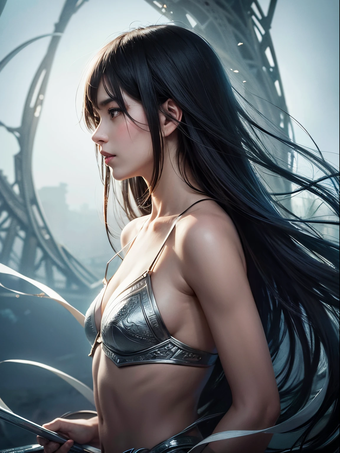 Hajime Isayama, Pavel Tchelitchew, Surreal, mysterious, strange, fantastical, fantasy, Sci-fi, Japanese anime, a new history of thought that describes not only philosophy but also theology, science, literature, art, etc., unknown lands and unfinished universes, myths and metaphors, cosmology Metaphorization Geometric symbols and metaphor beautiful girl perfect voluminous body, detailed masterpiece cinematic lighting