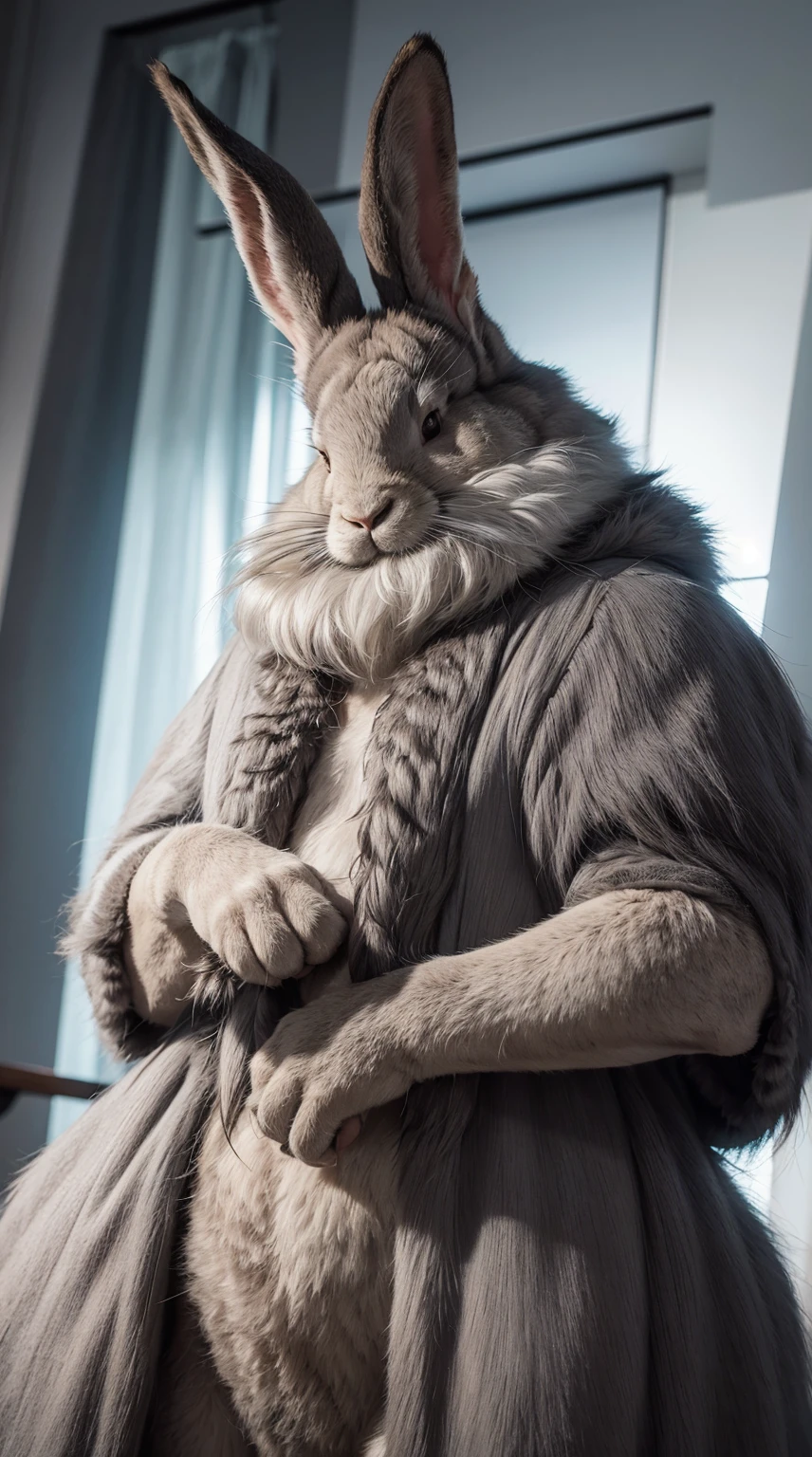 Solo, Flemish Giant rabbit,gray color,not human, animal photo, Looks strong,fantastic, realistic, luxury fur,high quality, best quality, masterpiece, 8K