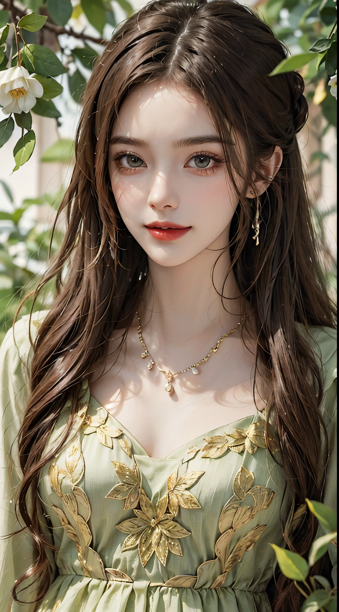 Sweet girl clothes9,yellow dress,, fashi-girl,red lips,mature female,makeup, ((Close up)), ((cowboy shot)), (best quality,4k,8k,highres,masterpiece:1.2),ultra-detailed,realistic:1.37,portrait,beautiful girl,youthful female model,sweet girl,masterpiece,extremely detailed description,super fine painting,exquisite face,slim figure,long legs,smile,radiant smile, autumn, autumn wind and leaves