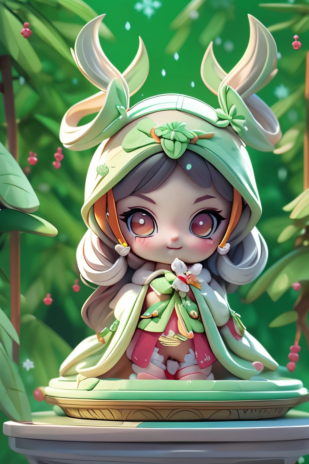 (Blind Box Toy Style, Western Cartoon Q Edition), One Beautiful Female Succubus Head, White Santa Claus Costume, Smiling, Snow Globe), Christmas Tree, Snowflake, Cute Full Body Portrait, Slender Standing, Cartoon Character, Medieval, 3D Rendering, Symmetrical Lighting, Ray Tracing